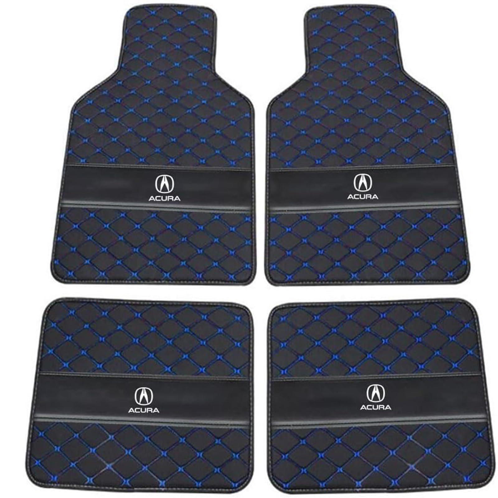 XSYBHD Für Acura TLX-L 2018-2022 Auto Fußmatten,Maßgeschneiderte Leder Vordere Hintere Reihe Bodenmatten,Allwetter Autoteppich Matten Set(Black Blue) von XSYBHD