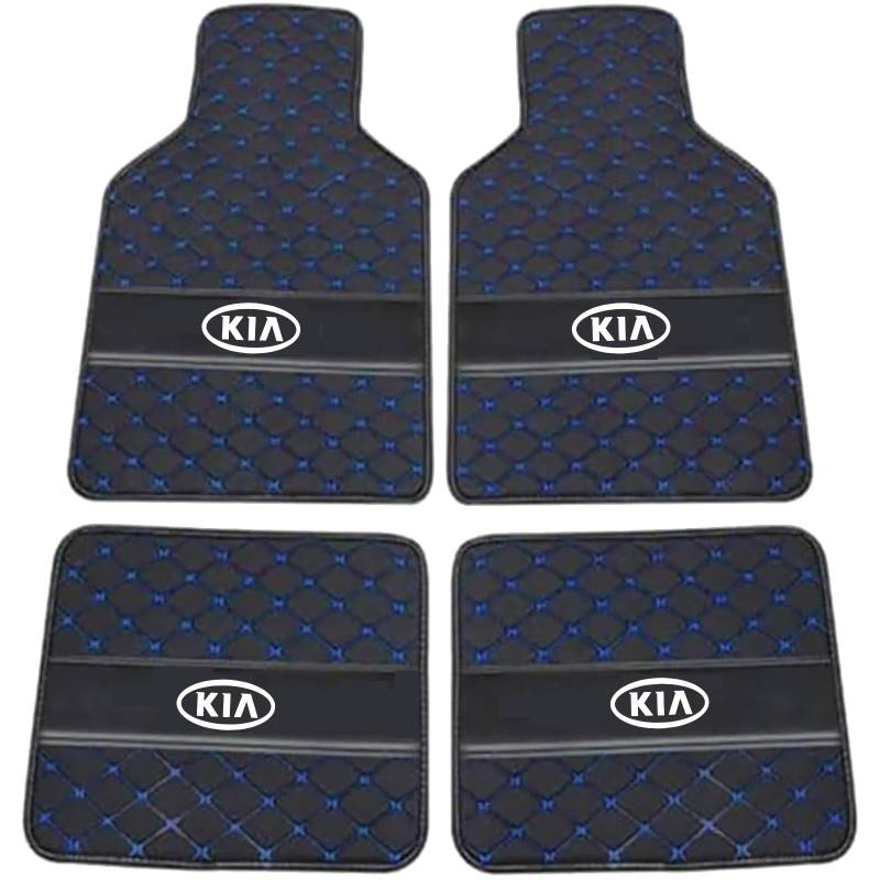 XSYBHD Für KIA EV6 2021-2024 Auto Fußmatten,Maßgefertigte Leder Automatten,Abriebfest Autofußmatten, Schutz vor Verschmutzung Innenzubehör(Black Blue) von XSYBHD