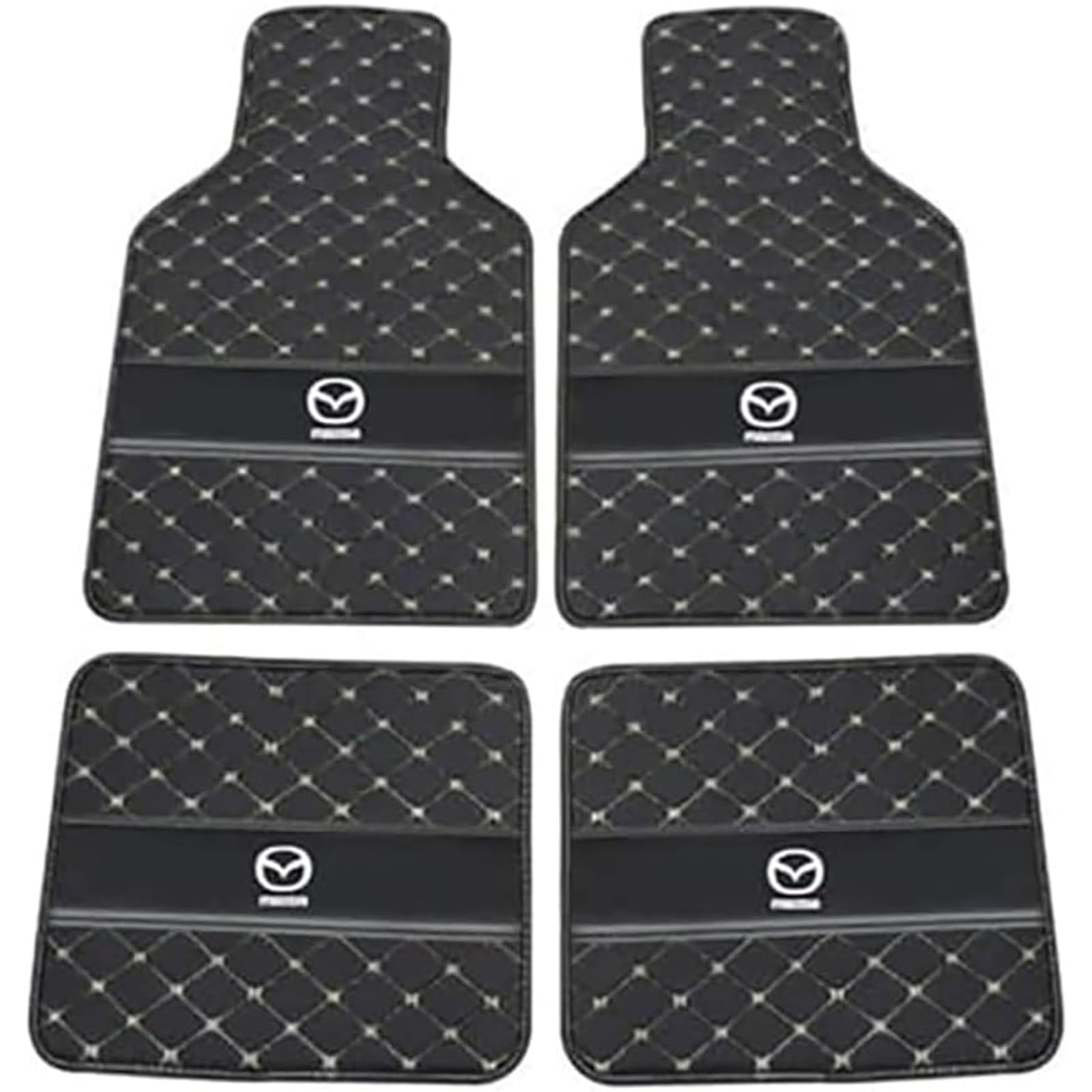 XSYBHD Für Mazda MX-5 2015-2023 Auto Fußmatten,Maßgeschneiderte Leder Absatzschoner Antirutschmatten,rutschfest Autoteppich Matten Set(Black Beige) von XSYBHD