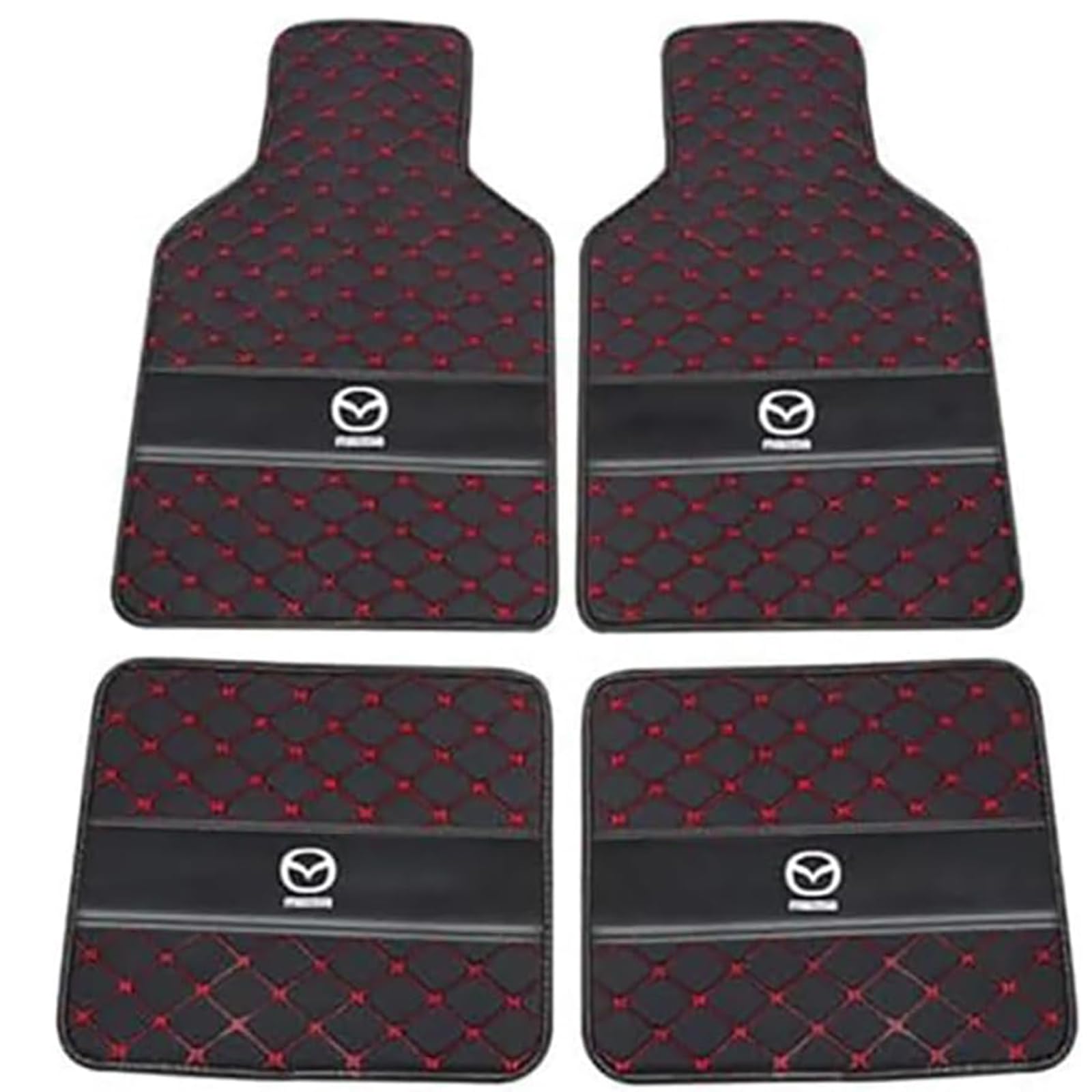 XSYBHD Für Mazda Mazad 3 2020-2024 Auto Fußmatten,Maßgeschneiderte Leder Absatzschoner Antirutschmatten,rutschfest Autoteppich Matten Set(Black Red) von XSYBHD