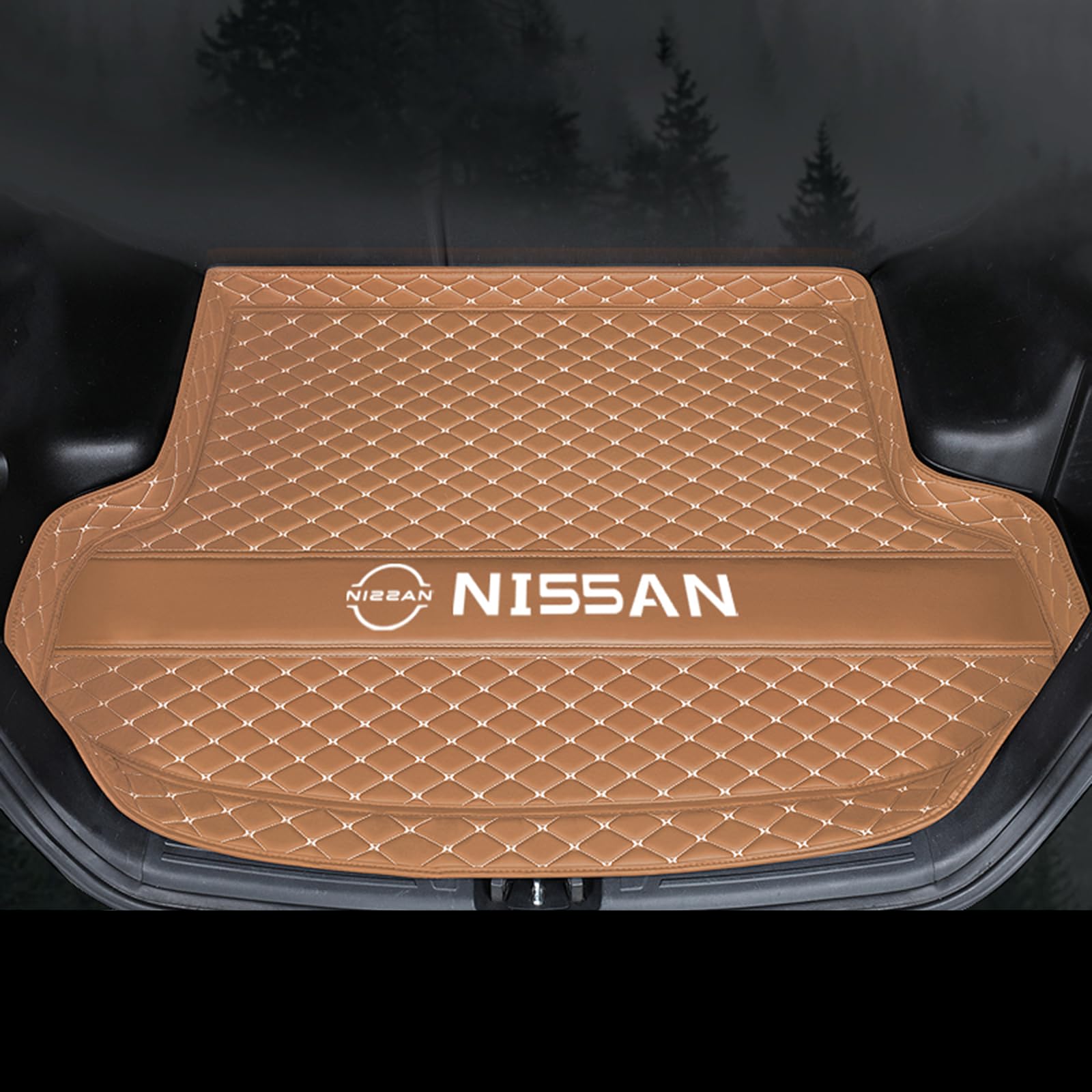XSYBHD Für Nissan E Note 2012-2020 Leder Kofferraummatte, Wasserdicht Kofferraumwann, rutschfeste Kofferraum Schutzmatte, Kratzfest Laderaumwanne, Pflegeleichte Teppich für Kofferraum(Beige) von XSYBHD
