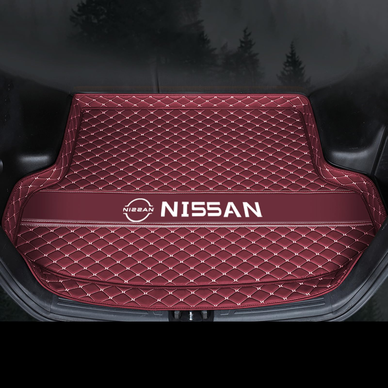 XSYBHD Für Nissan E Note 2012-2020 Leder Kofferraummatte, Wasserdicht Kofferraumwann, rutschfeste Kofferraum Schutzmatte, Kratzfest Laderaumwanne, Pflegeleichte Teppich für Kofferraum(Wine red) von XSYBHD