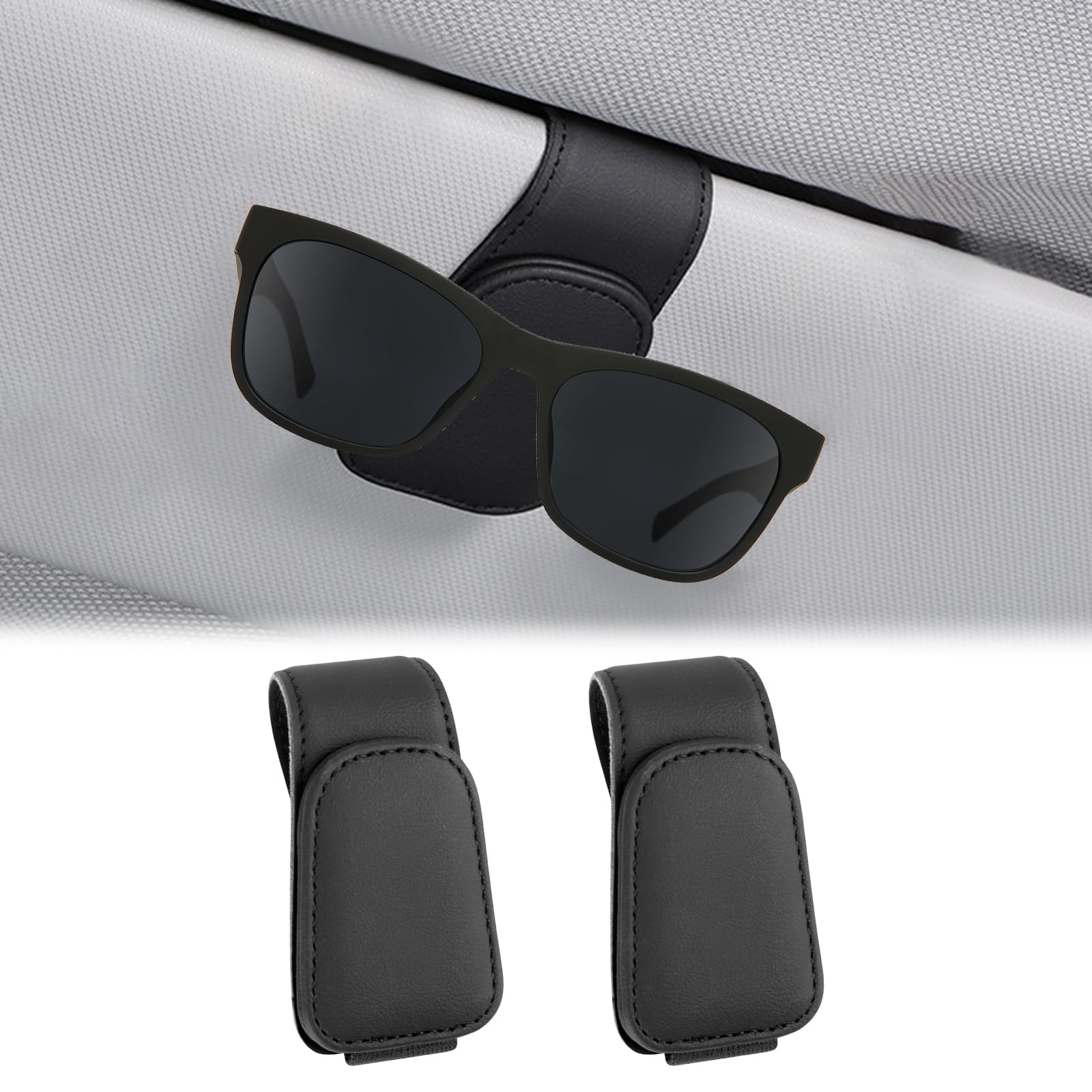 XTDMJ Brillenhalter für Auto Sonnenblende, 2 Pack Echt Leder Magnetische Sonnenbrillen Halterung für Auto Visier Zubehör, Ticket-Kartenclip von XTDMJ
