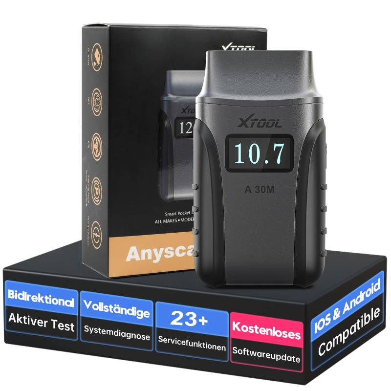 XTOOL A30M OBD2 Diagnosegerät BT, Wireless Diagnosegerät Auto mit 23+ Reset, Bidirektionale/Aktiver Test, Alle Systeme obd diagnosegerät für Android&iOS, Öl/ABS/SAS/BMS/DPF Reset...Lebenslange Updates von XTOOL