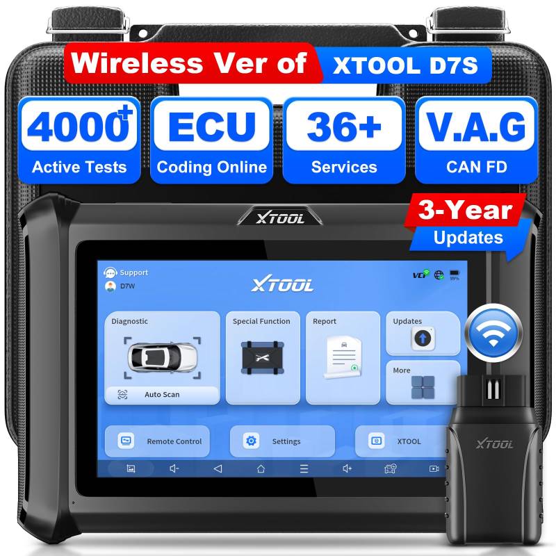 XTOOL D7W OBD2 Diagnosegerät für alle Fahrzeuge, Online ECU Codierung, Bidirektionale/kfz Tester für Aktiver Test, 36+ Resets, OE Alle System Diagnose, CANFD/DoIP, V.A.G-geführte, 3 Jahre Free Update von XTOOL