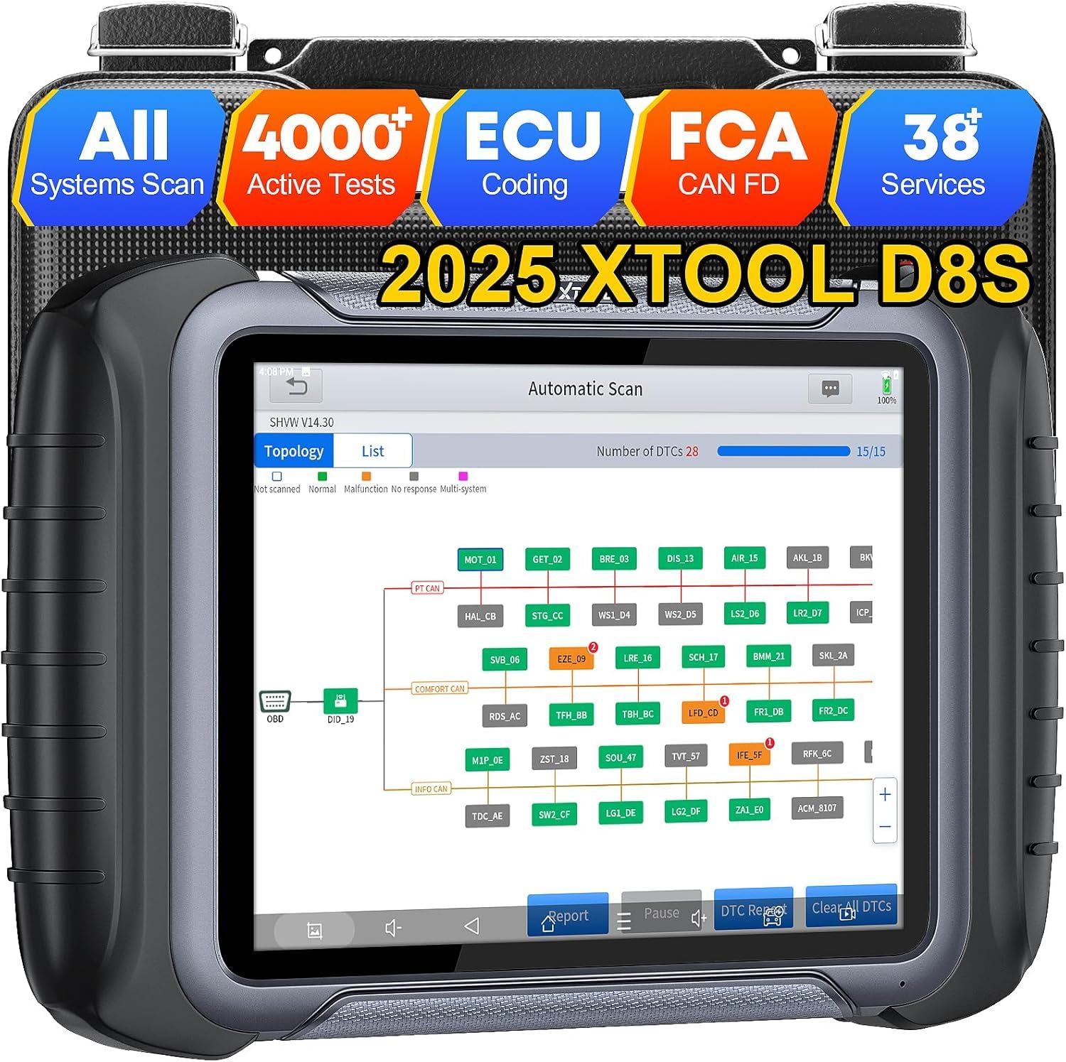 XTOOL D8S OBD2 Diagnosegerät, Topologie Mapping, ECU Online Codierung, kfz Tester für Active Test, 38+ Reset, V.A.G-geführte, PMI, OE-Level Alle System Diagnosegerät Auto, CANFD&DOIP, 3 Jahre Update von XTOOL