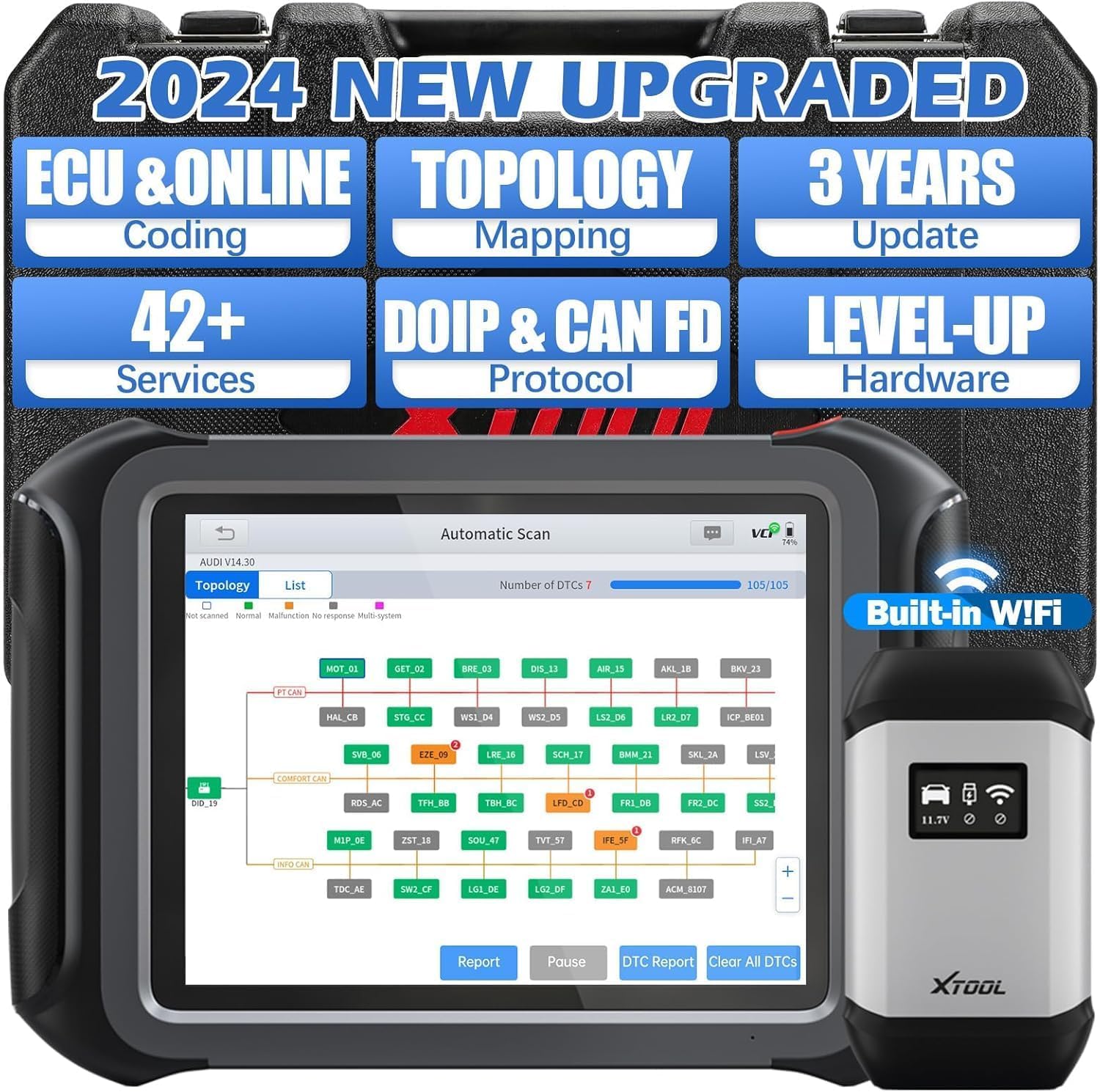 XTOOL D9S V2.0 OBD2 Diagnosegerät, Bidirektionaler Steuerung Diagnosegerät Auto Professional in Deutsch, Topologiekarte, ECU-Codierung, Auto Auslesegerät mit 42+ Resets, DoIP/CAN FD, FCA AutoAuth XTOOL D9S V2.0 OBD2 Diagnosegerät, Bidirektionaler Steuerung Diagnosegerät Auto Professional in Deutsch, Topologiekarte, ECU-Codierung, Auto Auslesegerät mit 42+ Resets, DoIP/CAN FD, FCA AutoAuth von XTOOL