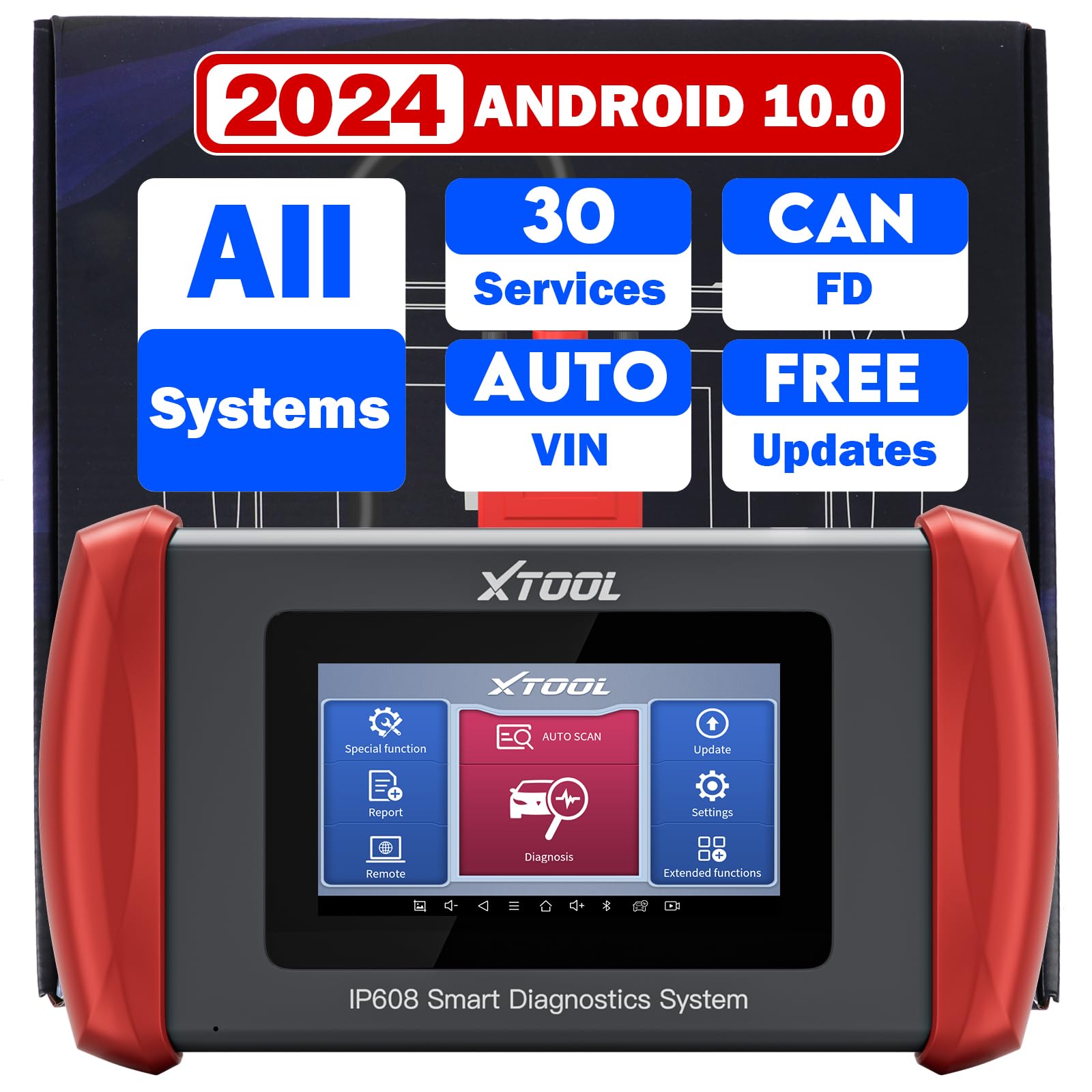 XTOOL Diagnosegerät Auto IP608, 2024 neueste OE alle Systeme OBD2 Diagnosegerät mit 30 Diensten, ABS-Entlüftung, Injektorcodierung, Ölrückstellung, CAN FD-Protokoll, Lebenslange kostenlose Upgrade von XTOOL