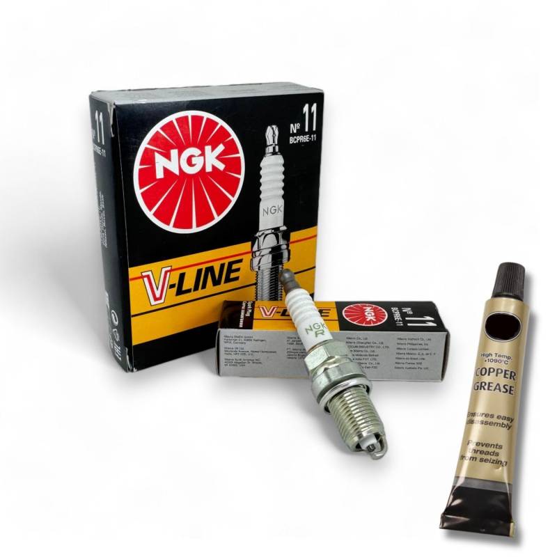 4x Zündkerzen V-Line passt für Saab 9-3 2.0 Turbo 110kW Bj. 1999-2002 + Kupferfett von XTRM-CAR