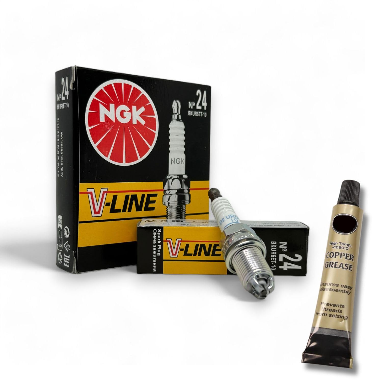 4x Zündkerzen V-Line passt für Mercedes C-Klasse W202 2.0/2.3 1995-2000 + Kupferfett 4x Zündkerzen V-Line passt für Mercedes C-Klasse W202 2.0/2.3 1995-2000 + Kupferfett von XTRM-CAR