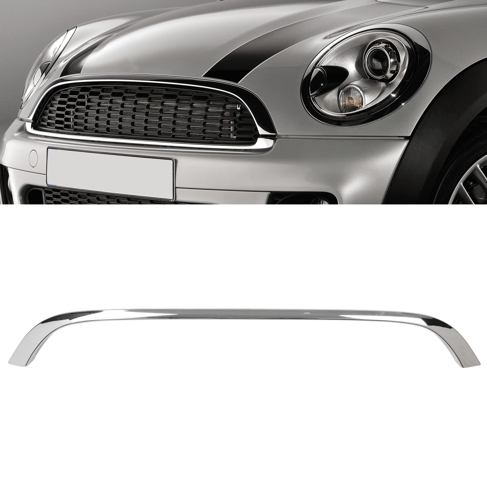 XTevu Frontgrill-Hauben-Zierleiste, obere Kühlergrill-Einfassung – Frontend-Zierleiste für Cooper R55 R56 R57 Basis LCI R58 R59 S JCW – Motorhaubenverkleidung – OE 511751040 (Galvanisiert) von XTevu