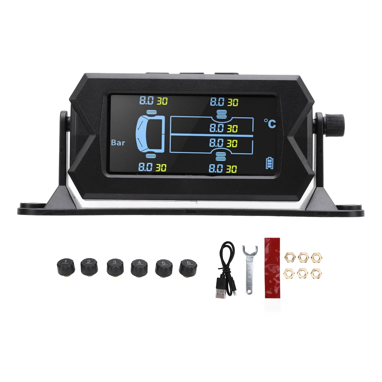 XTevu -Reifendruckmonitor, Solarladungs ​​-TPMS -System kompatibel mit Wohnwagen -Anhängern, Echtzeitdrucktemperaturüberwachung mit 6 Sensoren (8bar) von XTevu
