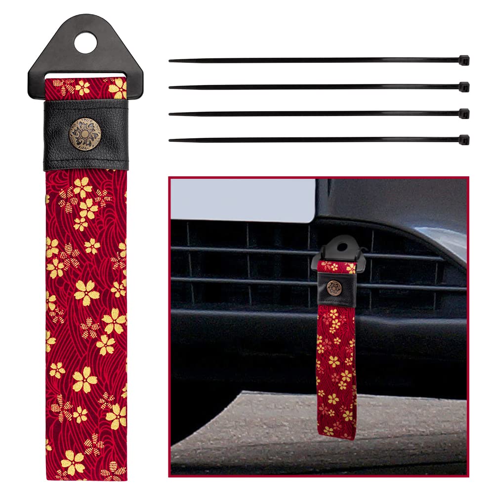 Abschleppschlaufe für Deine Auto Tuning Abschleppband kombiniert mit Alten japanischen antiken Elementen Abschleppgurt JDM (Kirschblüten Rot) von XUANYIDA