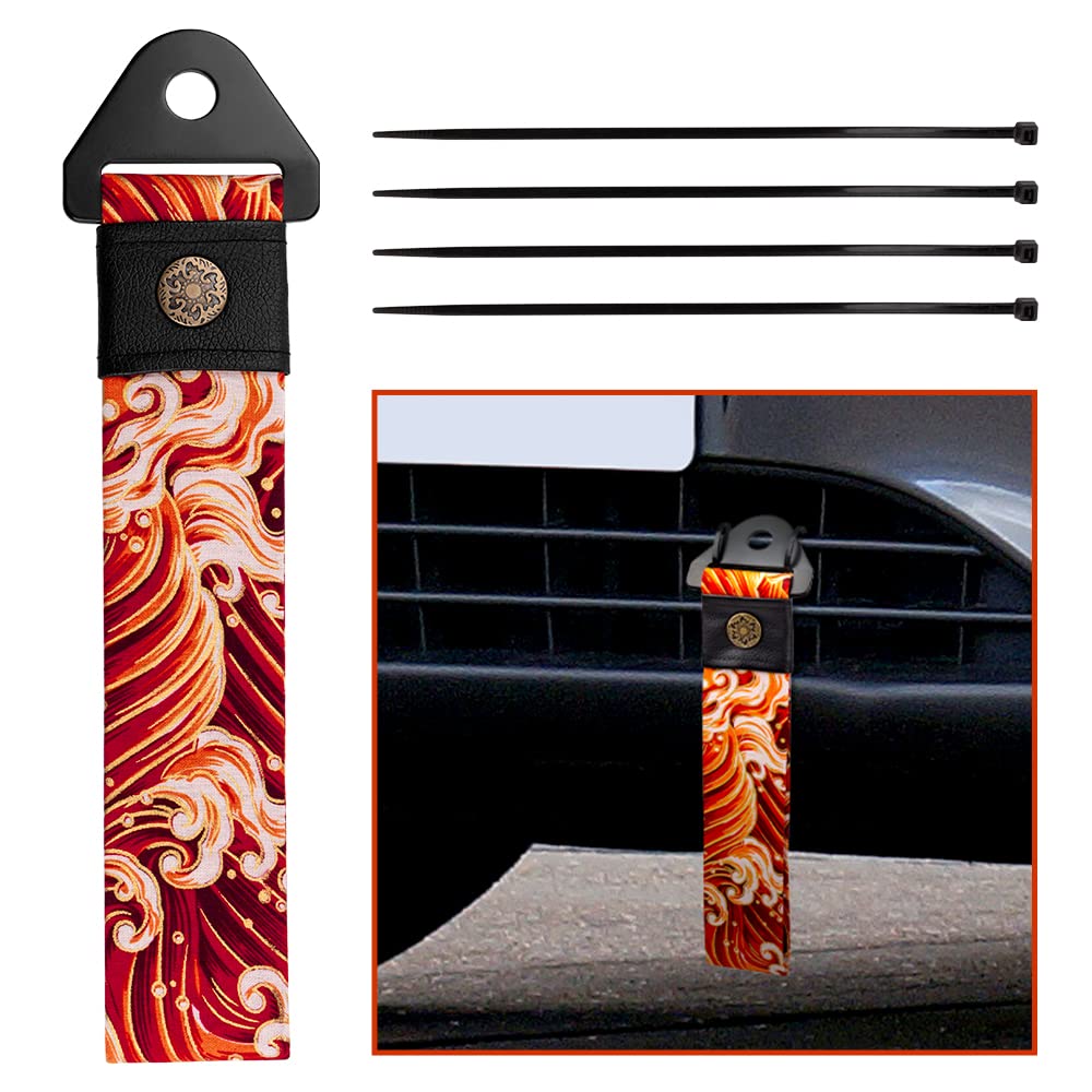 Abschleppschlaufe für Deine Auto Tuning Abschleppband kombiniert mit Alten japanischen antiken Elementen Abschleppgurt JDM (Wellen Orange) von XUANYIDA