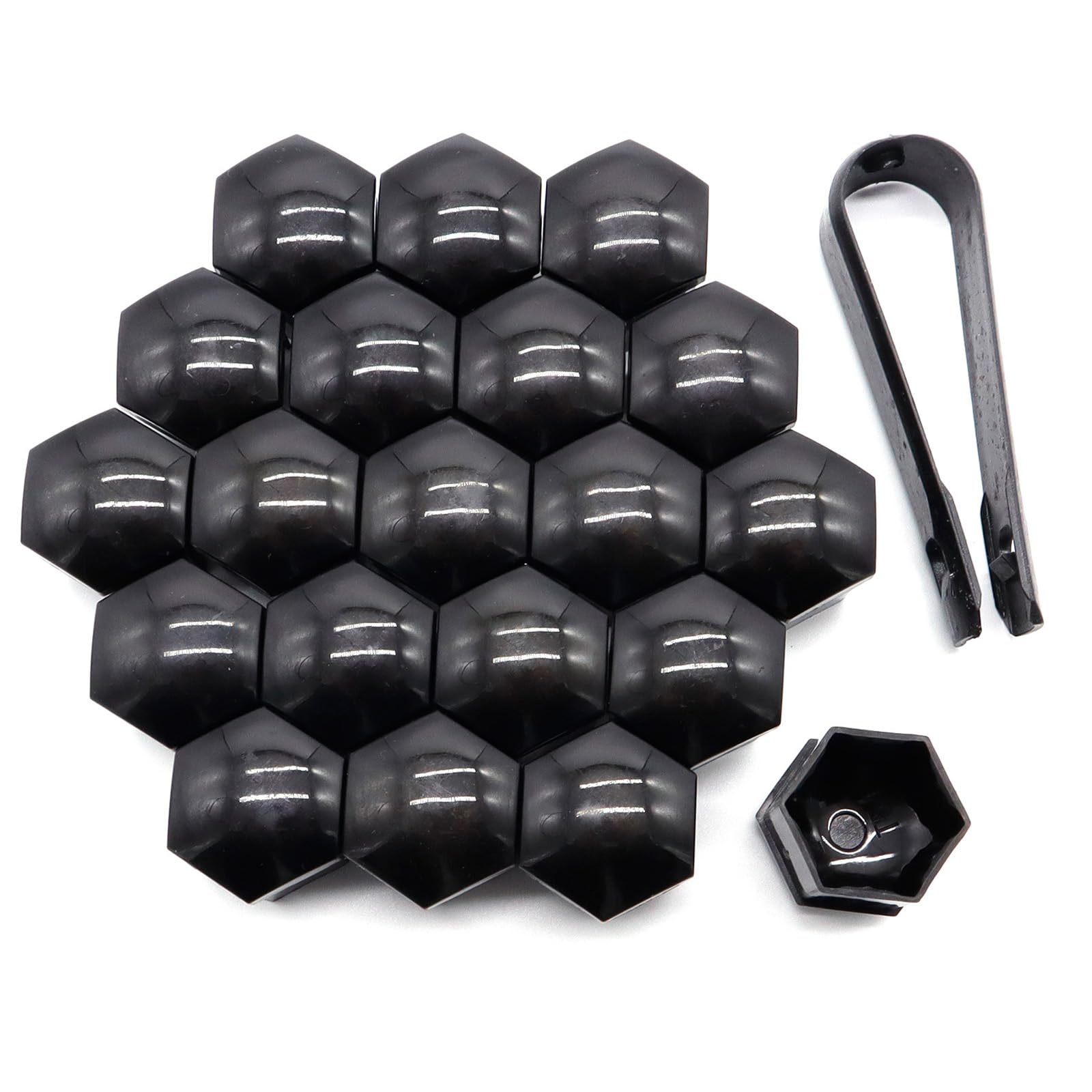 XUKEY 20 Stück Radschraubenkappen 19 MM Universal Radmutterkappen, Kunststoff Kappen Abdeckungen Abdeckkappen für Schrauben, Sechseckige Reifenmutternabdeckungen mit Entfernungswerkzeugsatz (19 mm) von XUKEY