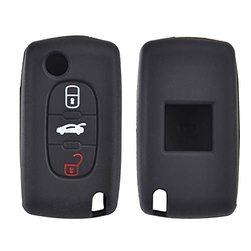XUKEY Schlüsselhülle aus Silikon mit 3 Tasten für Peugeot 207 307 308 607 CC CW Expert Partner Tepee Keyless Fob Shell Holder Protector von XUKEY
