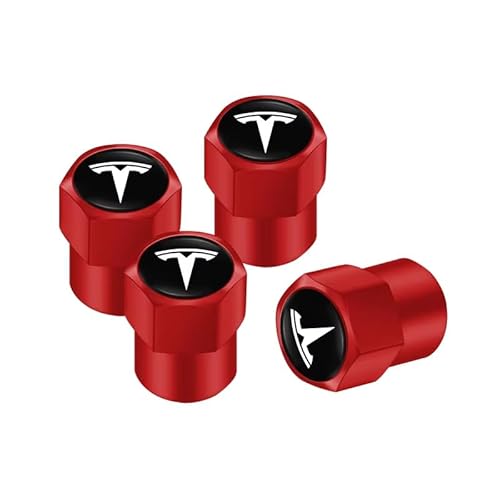 4 Stück Ventilkappen für Tesla Model 3 Highland 2024, Reifenventil Ventile Reifen Autoreifen für Ventildeckel Auto-Reifen Felgenventile,Red-A von XVBFSC