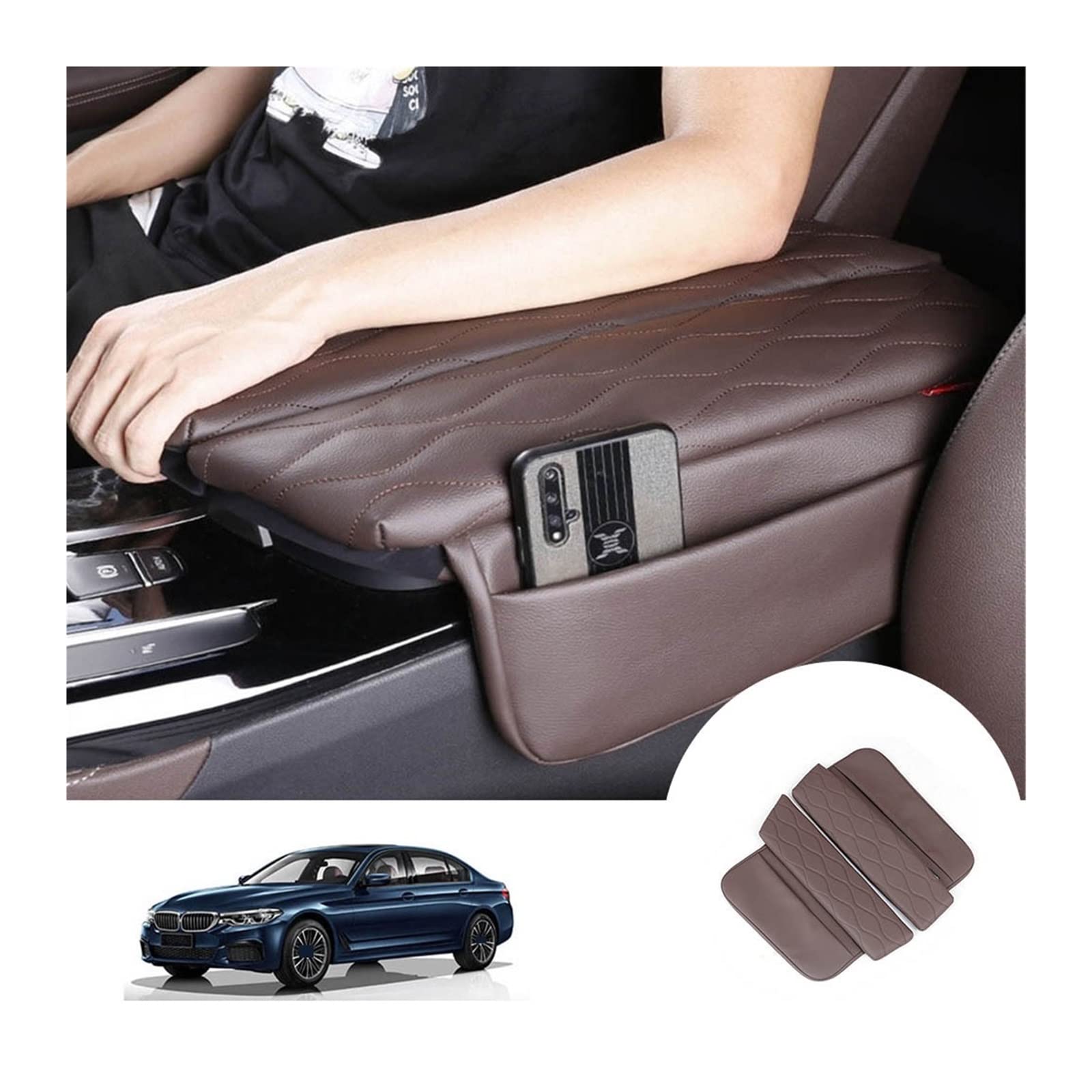 2 Stück kompatibel for BMW G30 G38 6GT G32 2018–2022 5Series Auto Armlehnenbezug Pad Leder Schwarz Auto Armlehnenmatte Aufbewahrungsbox Kissen LHD(Cognac PU) von XWBTRQLK