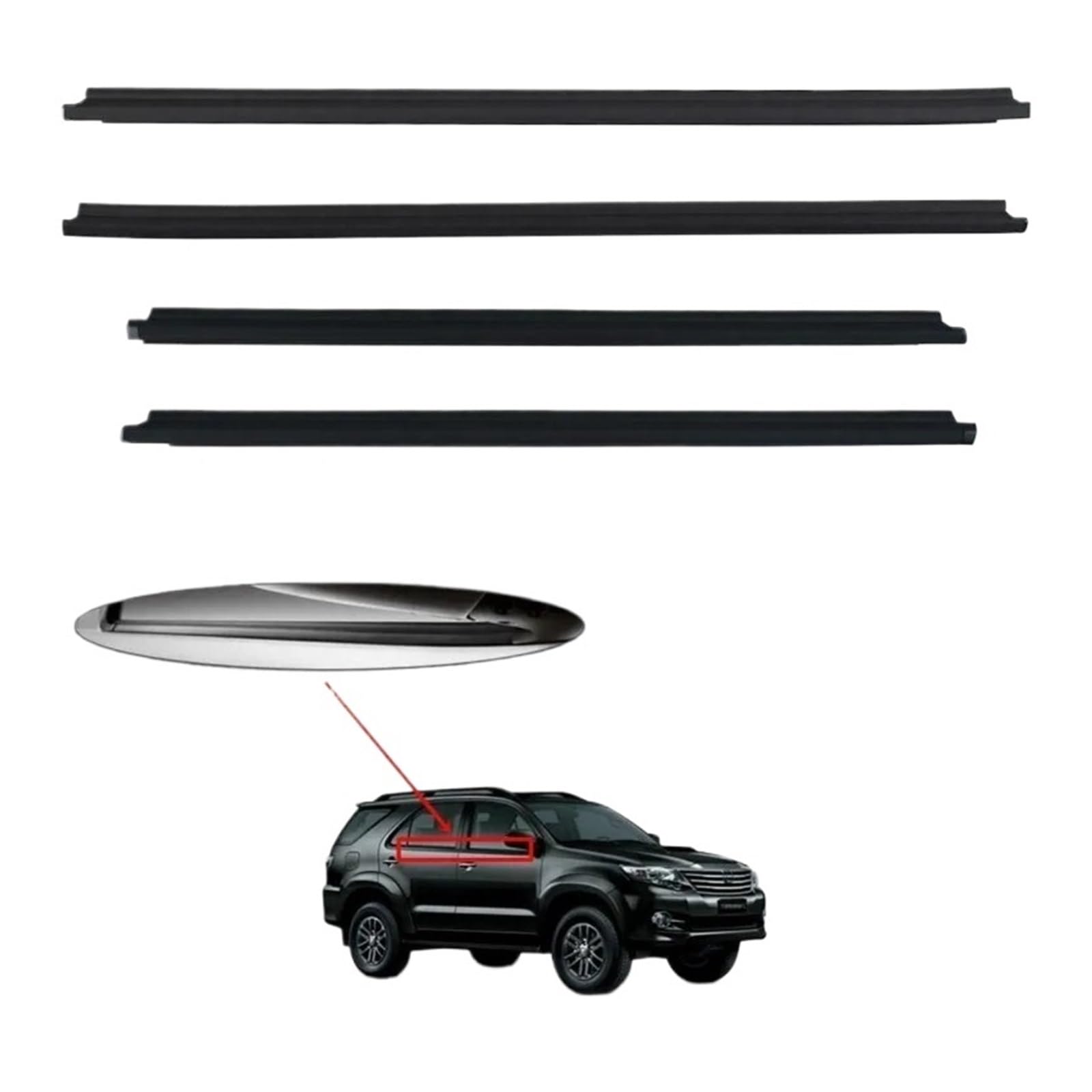 4-teiliges Dichtungsprofil für Autofenster außen, Seitentürform, wasserdichte Druckleiste, kompatibel mit Toyota Fortuner 2004–2015 von XWBTRQLK