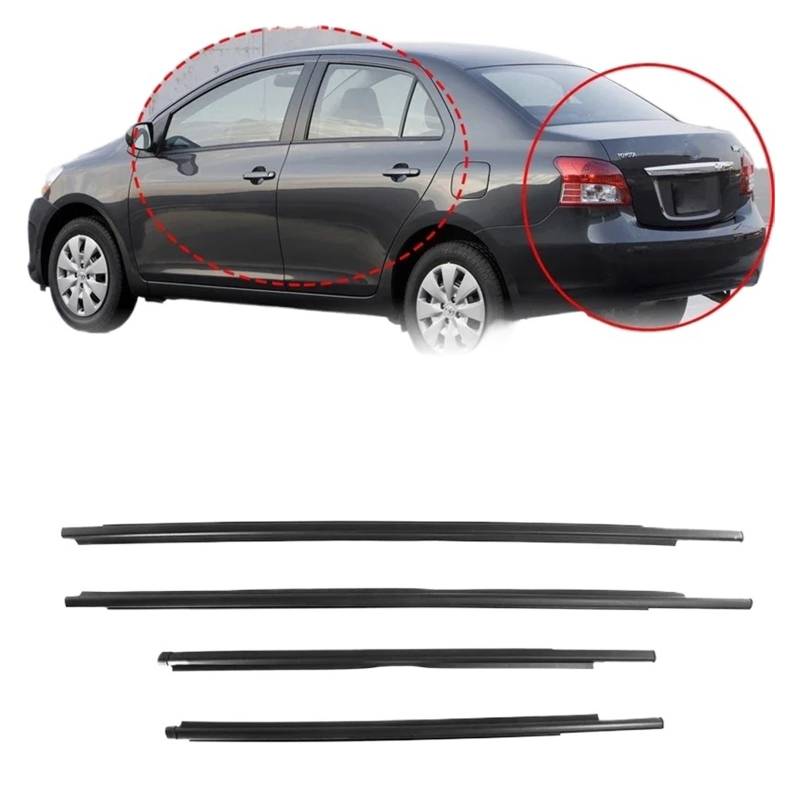 4-teiliges Fensterdichtungsprofil, kompatibel mit Toyota Yaris 2007–2016 (4 Türen), Gummidichtungsstreifen für die Vorder- und Rückseite der Seitenscheibe(For Sedan 07-16) von XWBTRQLK