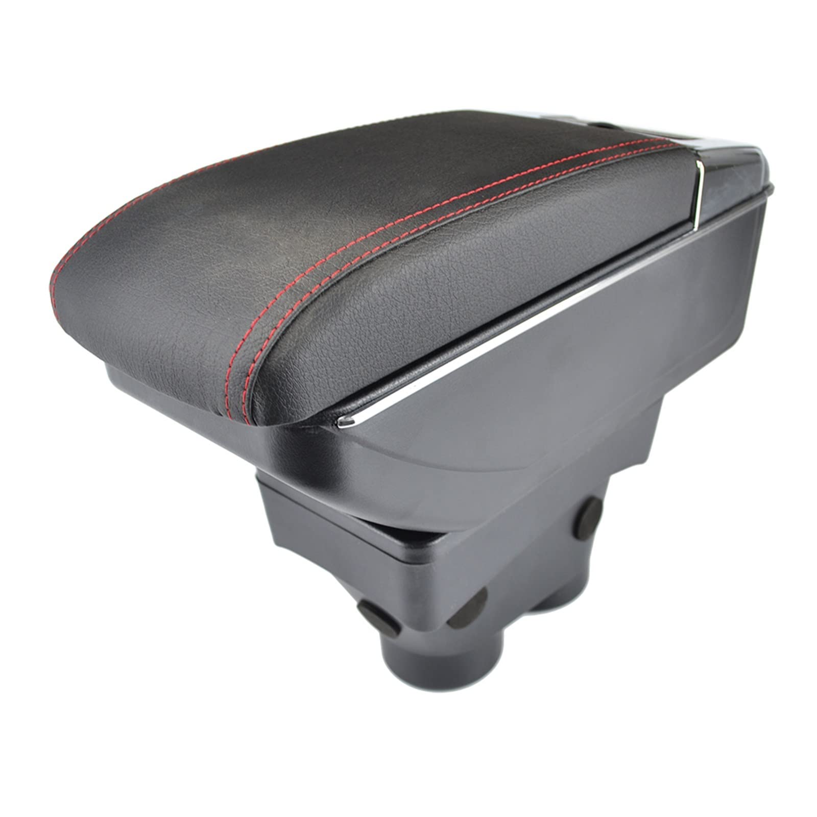 Aufbewahrungsbox kompatibel for Peugeot 208 2013–2018, Armlehne, doppellagige Armlehne, schwarzes Leder, doppelt, 2017(Red Thread) von XWBTRQLK