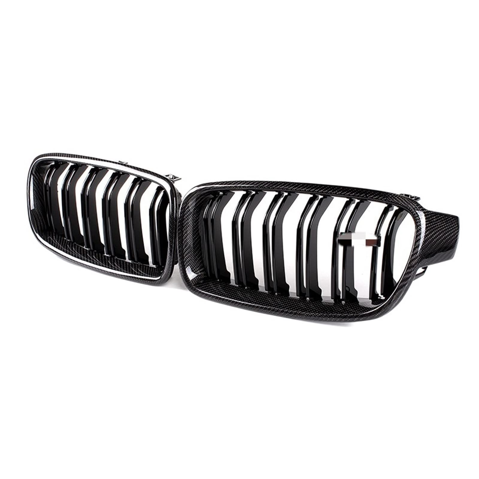 Auto-Frontgrill, Racing-Front-Sportgrill, Echtkohlefaser + ABS-Doppellamellen-Nierengrill, kompatibel für BMW 3er F30 F31 2012–2018(2-Slat Carbon Fiber) von XWBTRQLK