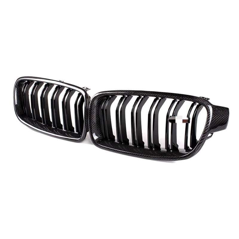 Auto-Frontgrill, Racing-Front-Sportgrill, Echtkohlefaser + ABS-Doppellamellen-Nierengrill, kompatibel für BMW 3er F30 F31 2012–2018(2-Slat Carbon Fiber) von XWBTRQLK