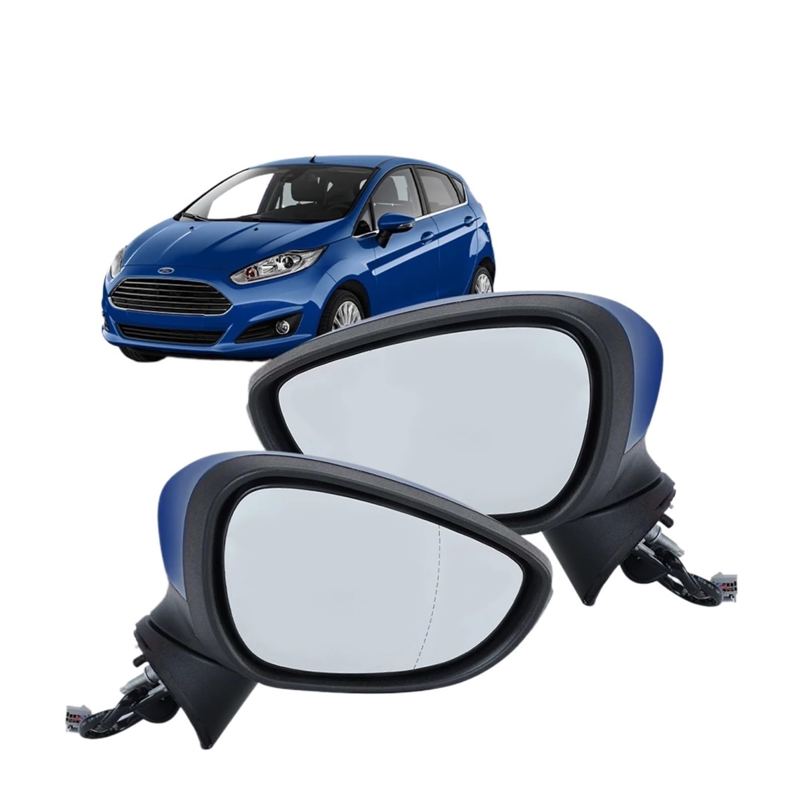 Auto-Rückspiegelabdeckung, kompatibel mit Ford Fiesta MK7 2013–2017, 6-Draht-Elektroeinstellung mit Beleuchtung, Linsenheizungsbaugruppe(1 Pair) von XWBTRQLK
