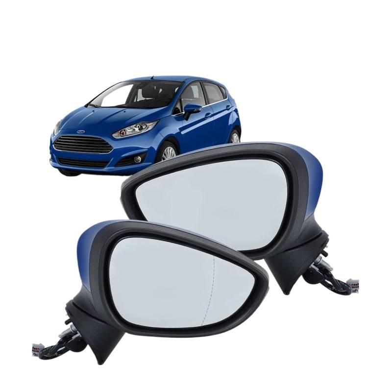 Auto-Rückspiegelabdeckung, kompatibel mit Ford Fiesta MK7 2013–2017, 6-Draht-Elektroeinstellung mit Beleuchtung, Linsenheizungsbaugruppe(1 Pair) von XWBTRQLK