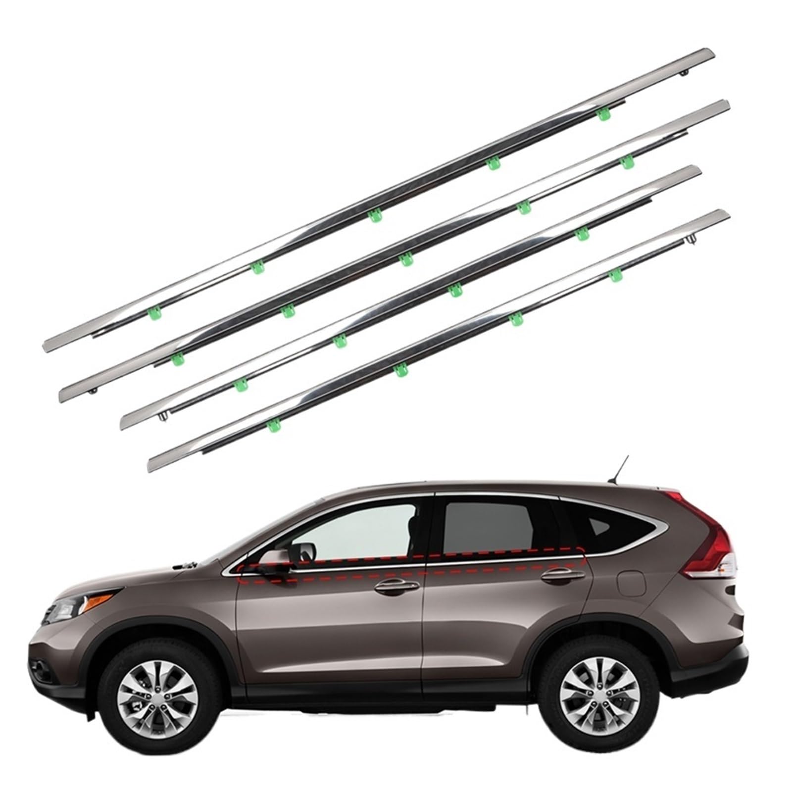 Autofenster-Dichtungsstreifen, kompatibel mit Honda CRV CR-V 2007–2022, Chrom-Seitentür-Zierleiste, äußere Fensterglas-Dichtungsleiste, 4 Stück(For CRV 2007-2011) von XWBTRQLK
