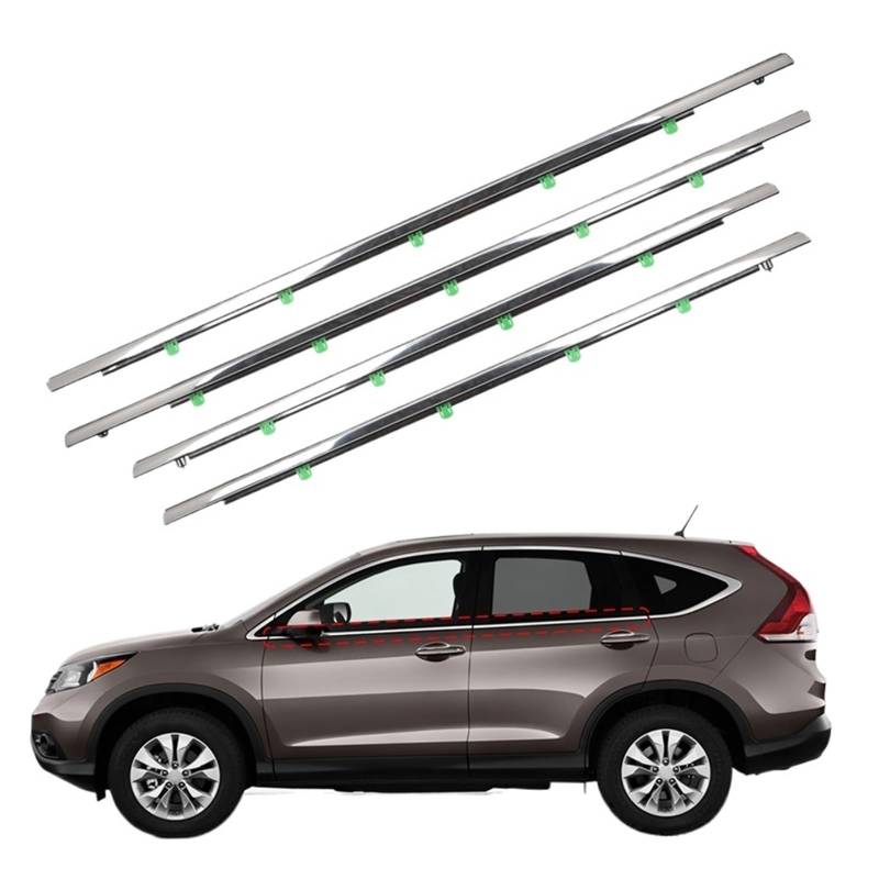 Autofenster-Dichtungsstreifen, kompatibel mit Honda CRV CR-V 2007–2022, Chrom-Seitentür-Zierleiste, äußere Fensterglas-Dichtungsleiste, 4 Stück(For CRV 2007-2011) von XWBTRQLK