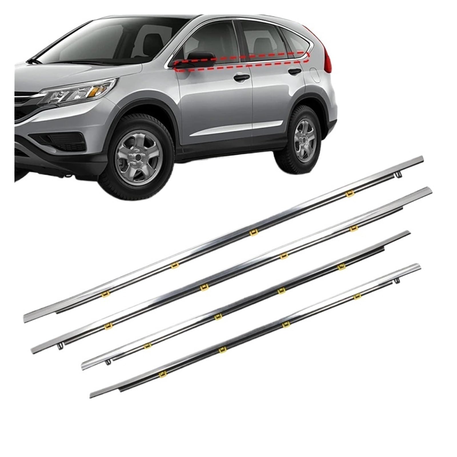 Autofenster-Dichtungsstreifen, kompatibel mit Honda CRV CR-V 2007–2022, Chrom-Seitentür-Zierleiste, äußere Fensterglas-Dichtungsleiste, 4 Stück(For CRV 2012-2016) von XWBTRQLK