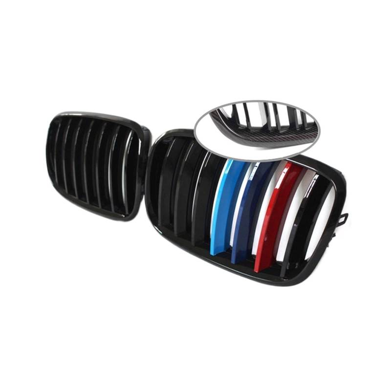 Carbon Fiber ABS Duale-lamellen Glanz Schwarz Racing Grill Kompatibel Für BMW E70 E71 X5 (2007-2013) X6 (2008-2014) front Stoßstange Grille E72(1 Slat Gloss CF) von XWBTRQLK