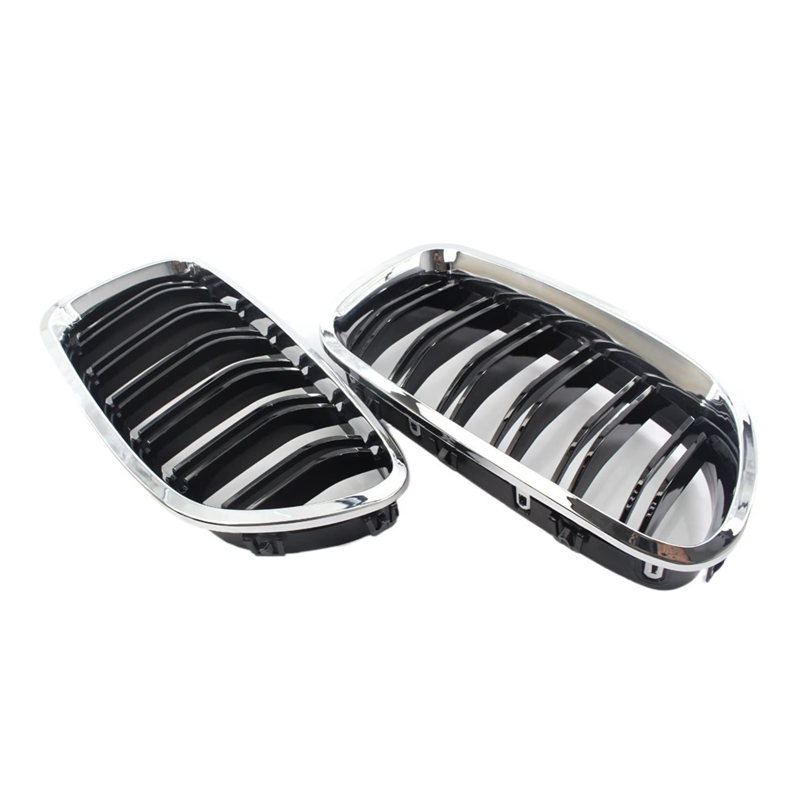 Chromrahmen schwarz glänzend Auto-Nierengrill mit Doppellamellen-Kühlergrill, kompatibel für BMW F30 F35 E90 E91 E36 F10 F18 F06 F12 F22 F23 F15 F16(F10 F18 10-17) von XWBTRQLK