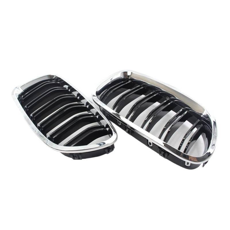 Chromrahmen schwarz glänzend Auto-Nierengrill mit Doppellamellen-Kühlergrill, kompatibel für BMW F30 F35 E90 E91 E36 F10 F18 F06 F12 F22 F23 F15 F16(F10 F18 10-17) von XWBTRQLK