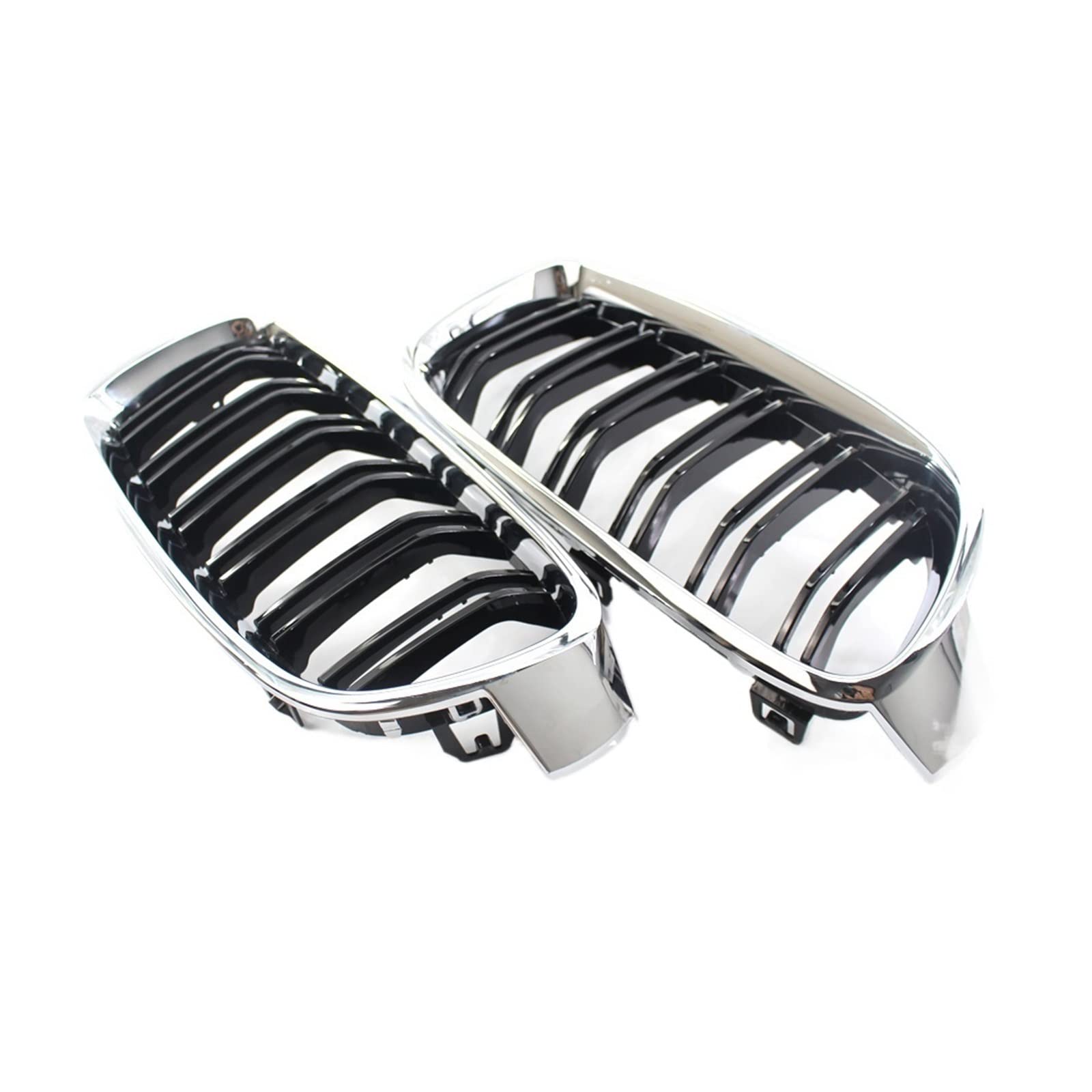 Chromrahmen schwarz glänzend Auto-Nierengrill mit Doppellamellen-Kühlergrill, kompatibel für BMW F30 F35 E90 E91 E36 F10 F18 F06 F12 F22 F23 F15 F16(F30 F35 12-17) von XWBTRQLK