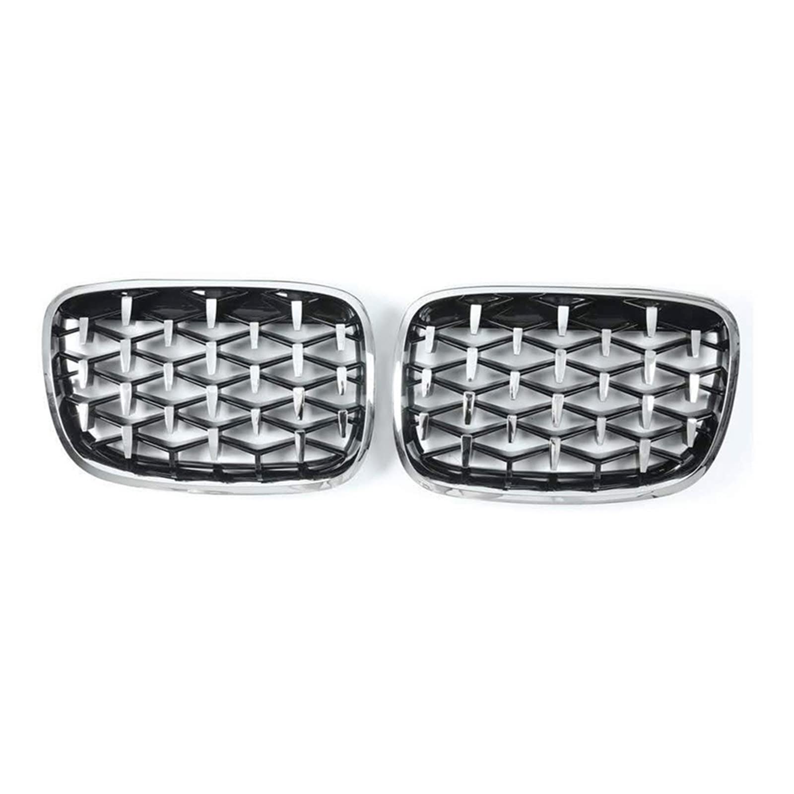 Ein Paar Auto-Styling, kompatibel für BMW E70 E71 E72 X5 X6 2007–2013, Diamantgrills, vorderer Nierengrill, Chrom-Mesh-Kühlergrill, Autozubehör(Full Silver) von XWBTRQLK
