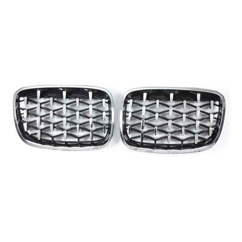 Ein Paar Auto-Styling, kompatibel für BMW E70 E71 E72 X5 X6 2007–2013, Diamantgrills, vorderer Nierengrill, Chrom-Mesh-Kühlergrill, Autozubehör(Full Silver) von XWBTRQLK