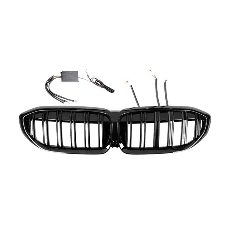 Frontstoßstangengrillmaske, LED-Licht, komplett schwarzer Kühlergrill, kompatibel mit BMW 3er-Renngrills, Autozubehör 20–22 von XWBTRQLK