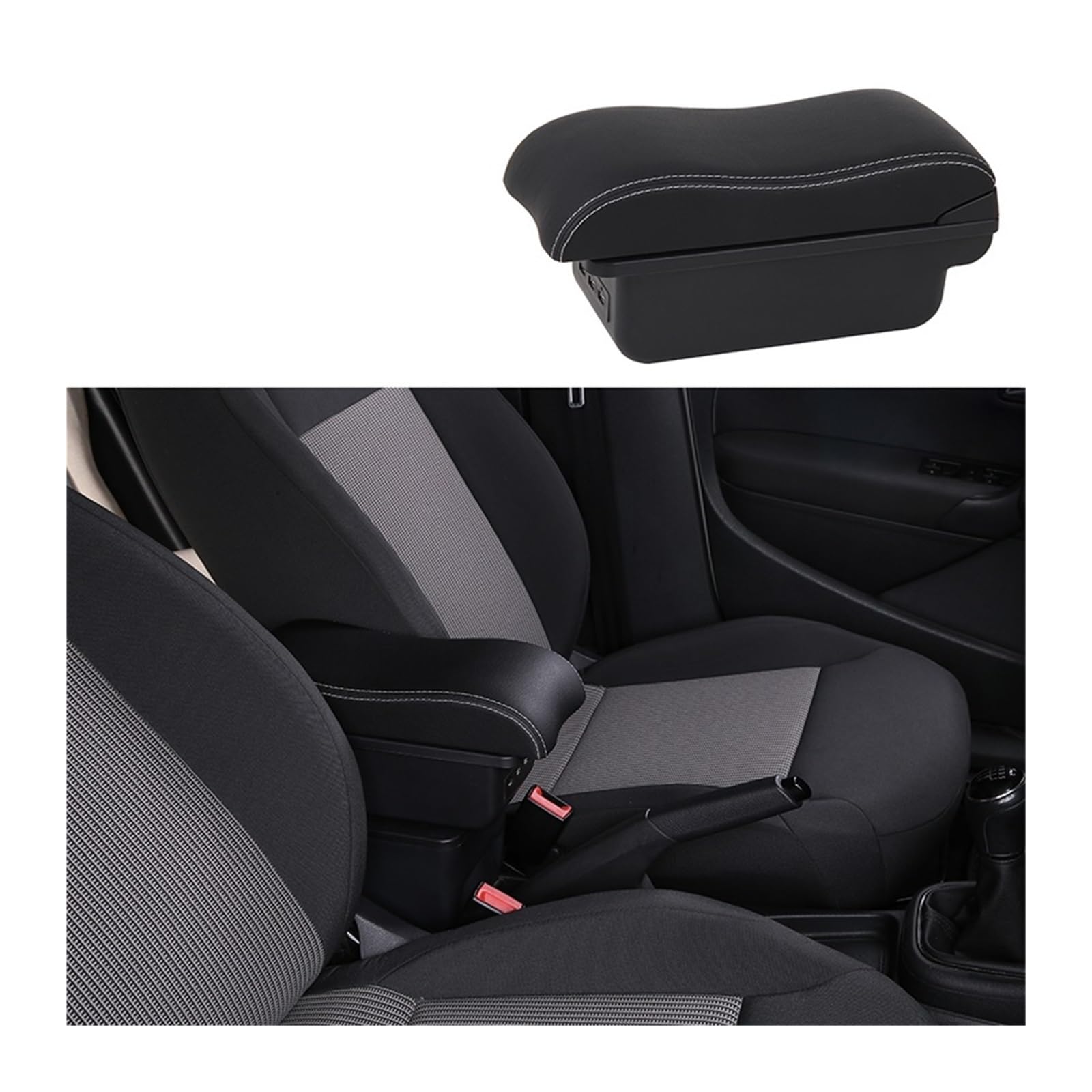 Kompatibel for Citroen C1 Armlehnenbox, kompatibel for Citroen C1, Auto-Armlehnenbox, interne Modifikation, USB-Ladeaschenbecher, Autozubehör(A2-black white 3 usb) von XWBTRQLK