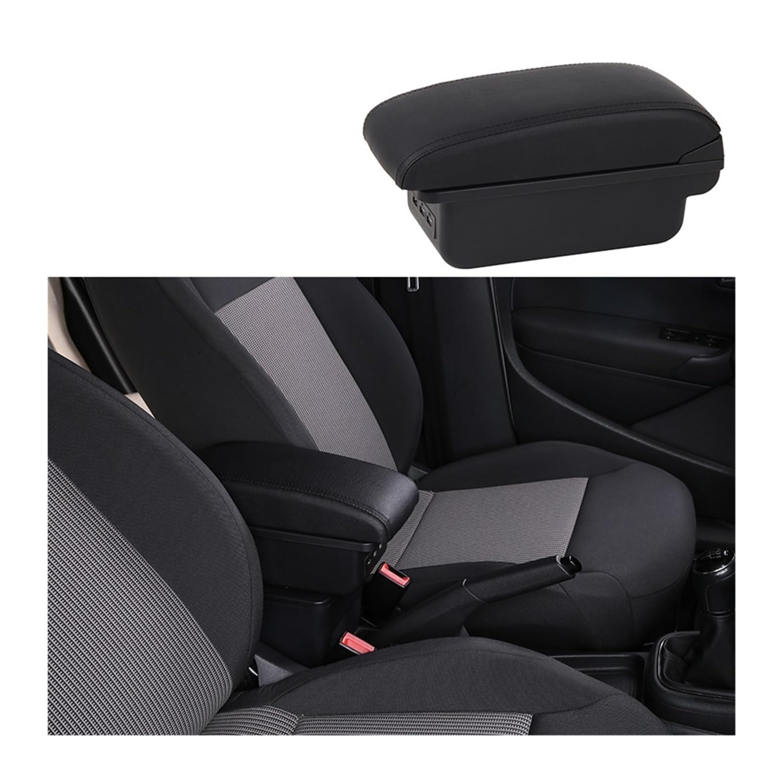 Kompatibel for Citroen C1 Armlehnenbox, kompatibel for Citroen C1, Auto-Armlehnenbox, interne Modifikation, USB-Ladeaschenbecher, Autozubehör(B2-black black 3 usb) von XWBTRQLK
