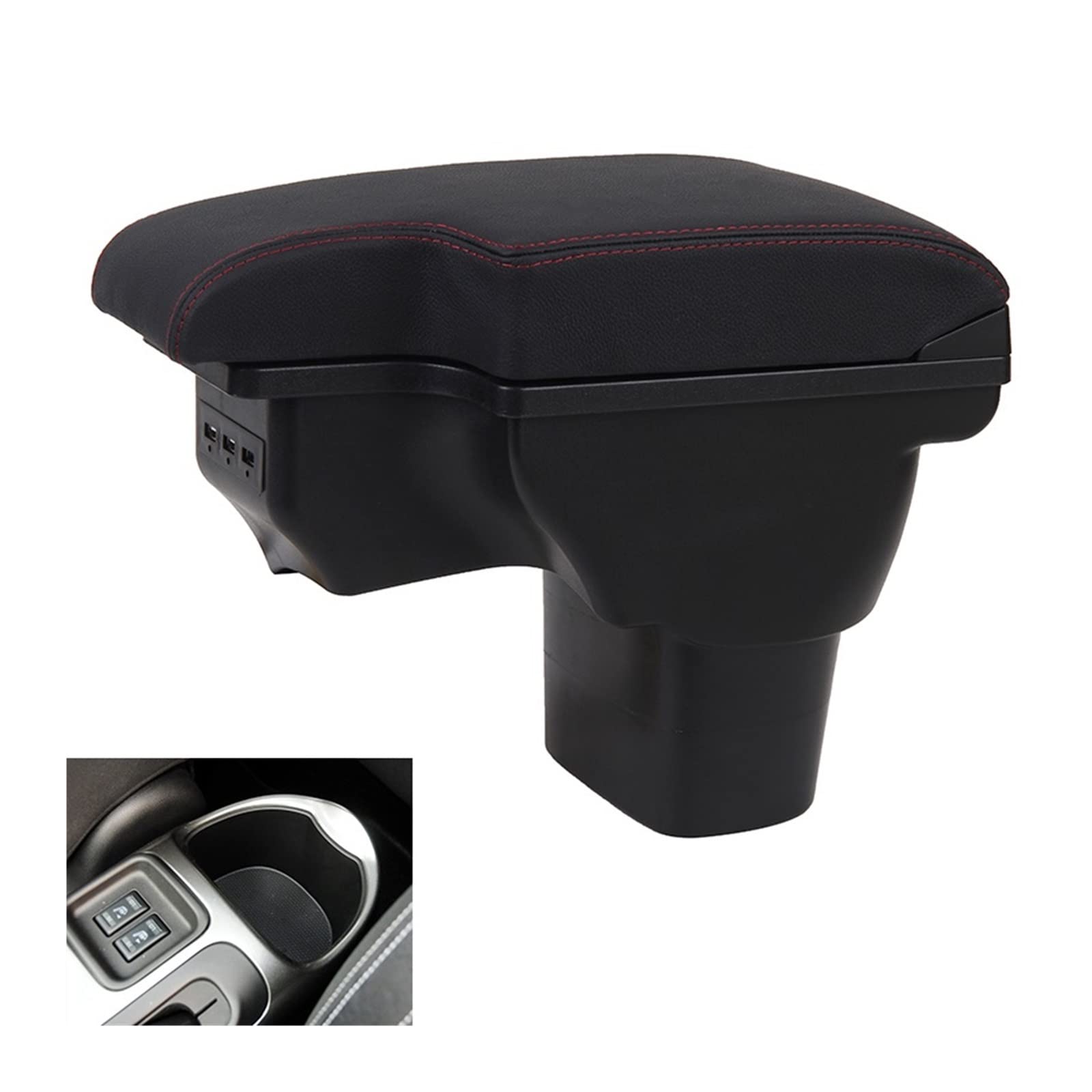 Kompatibel for Nissan Juke Armlehnenbox, kompatibel for ESQ Storage 2010–2019, zweilagig, einziehbar, PU-Leder, Nachrüstung, USB(A1 Black leather) von XWBTRQLK