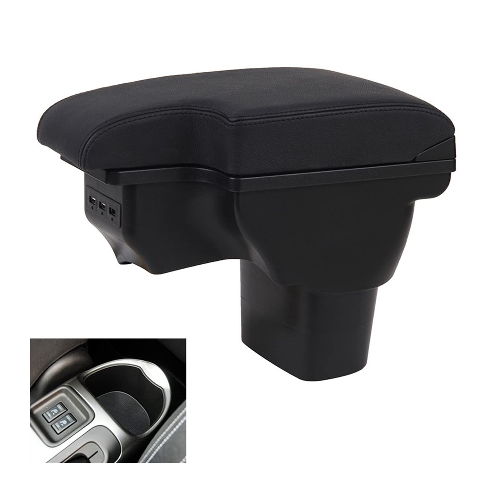 Kompatibel for Nissan Juke Armlehnenbox, kompatibel for ESQ Storage 2010–2019, zweilagig, einziehbar, PU-Leder, Nachrüstung, USB(A2 Black leather) von XWBTRQLK