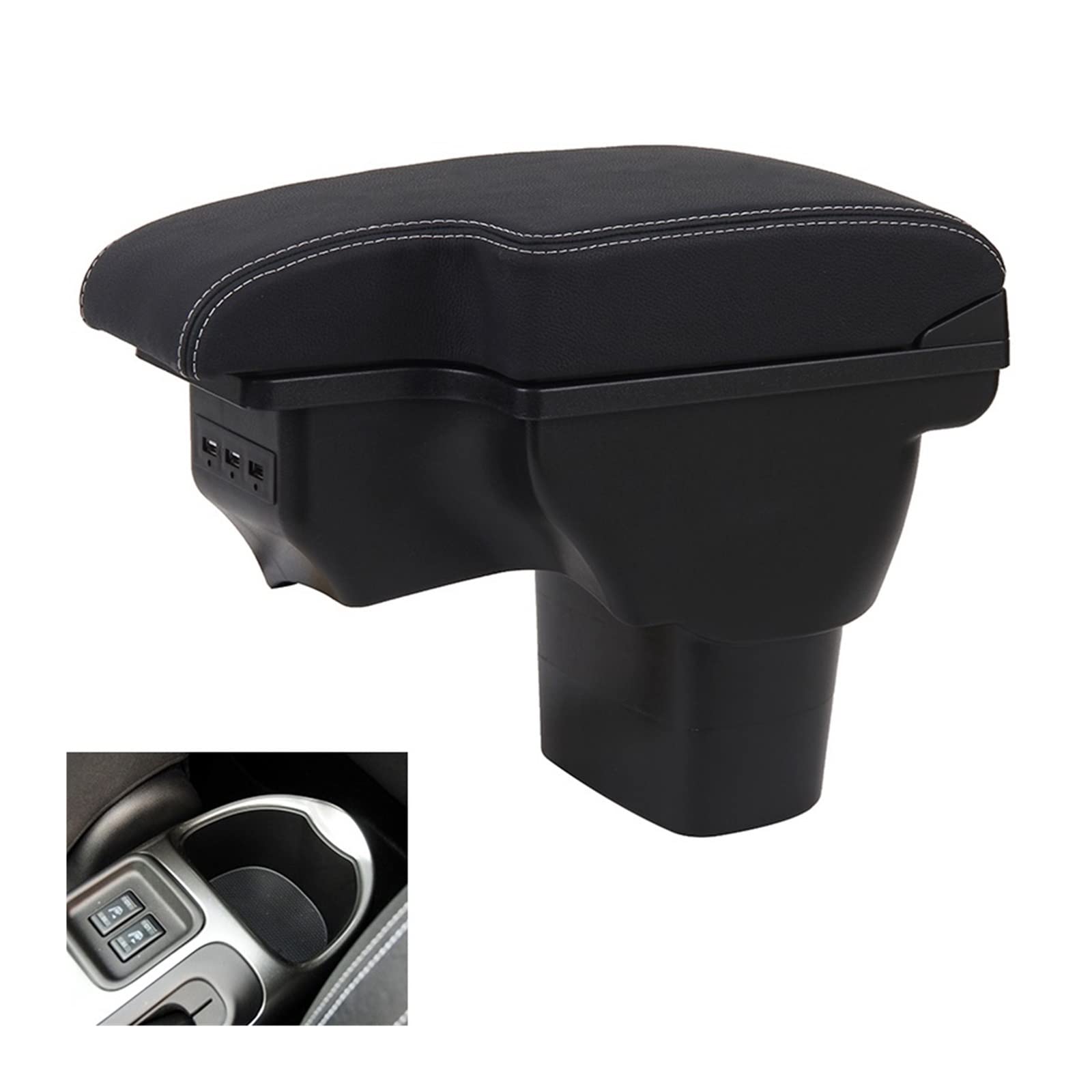 Kompatibel for Nissan Juke Armlehnenbox, kompatibel for ESQ Storage 2010–2019, zweilagig, einziehbar, PU-Leder, Nachrüstung, USB(A3 Black leather) von XWBTRQLK