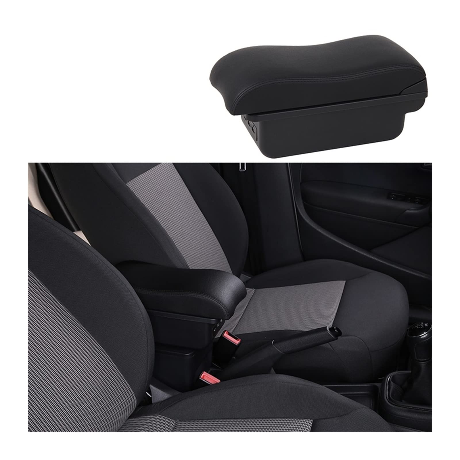 Kompatibel for Peugeot 207 Armlehnenbox, kompatibel for Peugeot 207, Auto-Armlehnenbox, interne Modifikation, USB-Ladeaschenbecher, Autozubehör(A2-black black 3 usb) von XWBTRQLK