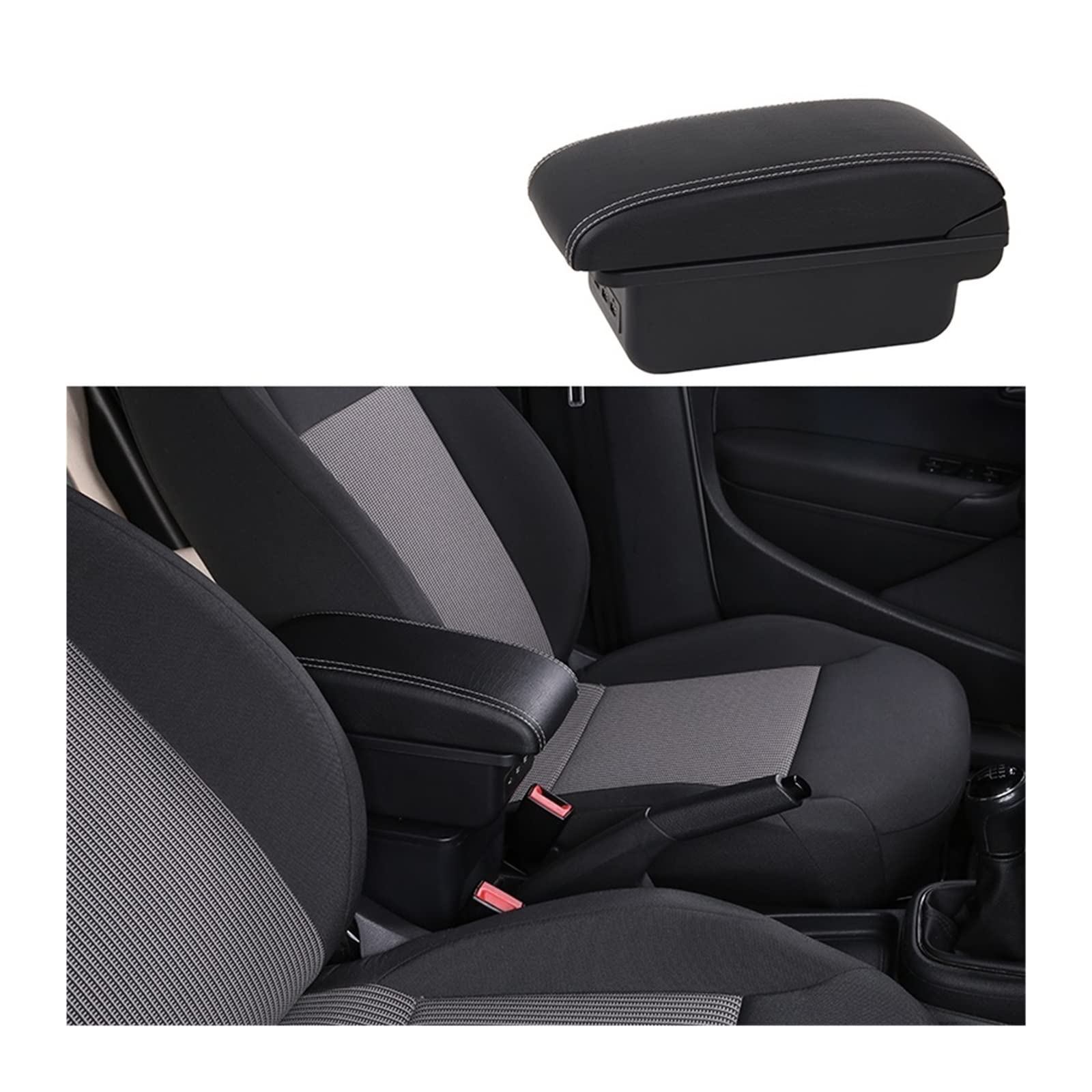 Kompatibel for Peugeot 207 Armlehnenbox, kompatibel for Peugeot 207, Auto-Armlehnenbox, interne Modifikation, USB-Ladeaschenbecher, Autozubehör(B2-black white 3 usb) von XWBTRQLK