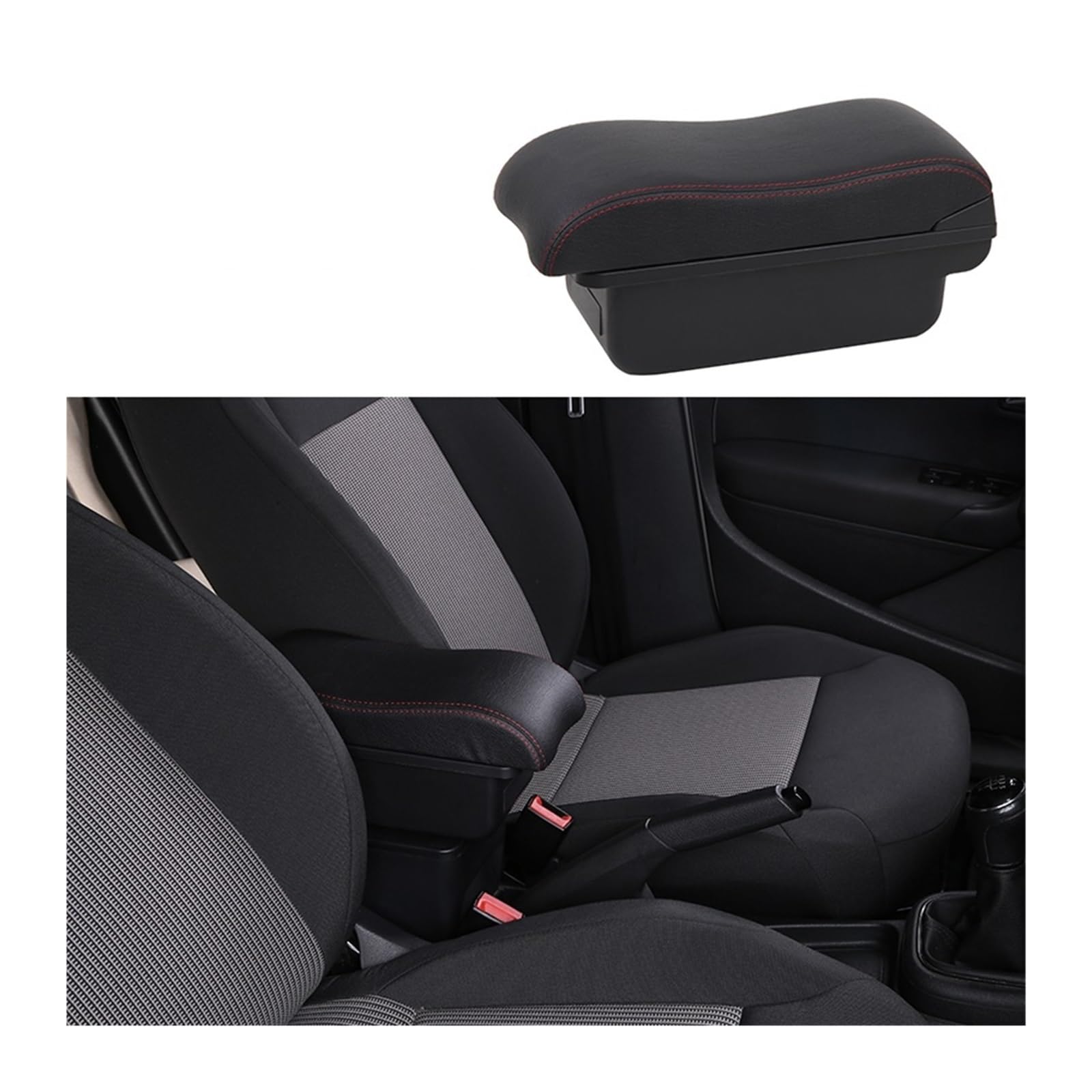 Kompatibel for Toyota Yaris Armlehnenbox, kompatibel for Toyota Yaris 5 D 1,5 Vvt-iE CVT, Auto-Armlehnenbox, USB-Ladeaschenbecher, Autozubehör(A1-black red no usb) von XWBTRQLK