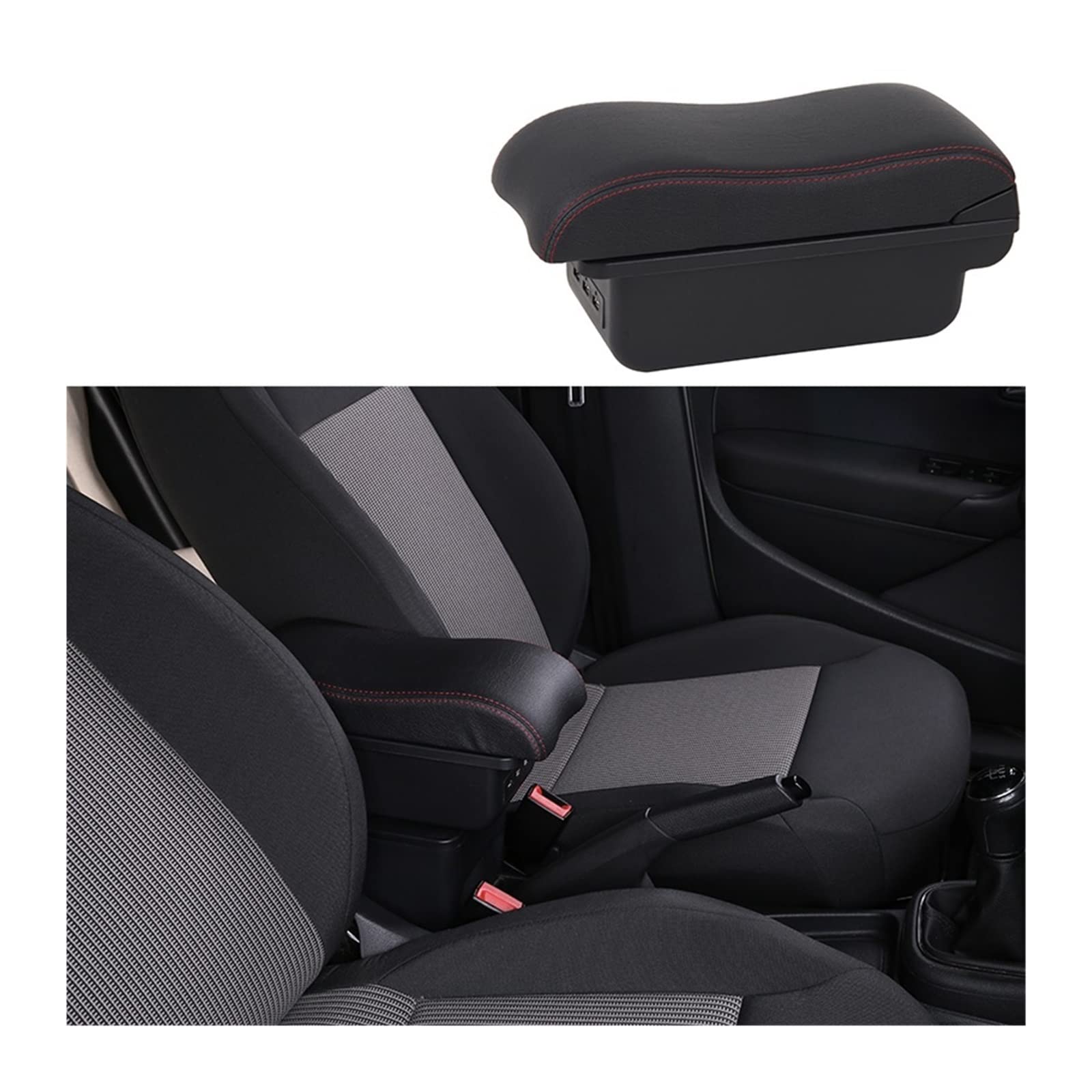 Kompatibel for Toyota Yaris Armlehnenbox, kompatibel for Toyota Yaris 5 D 1,5 Vvt-iE CVT, Auto-Armlehnenbox, USB-Ladeaschenbecher, Autozubehör(A2-black red 3 usb) von XWBTRQLK