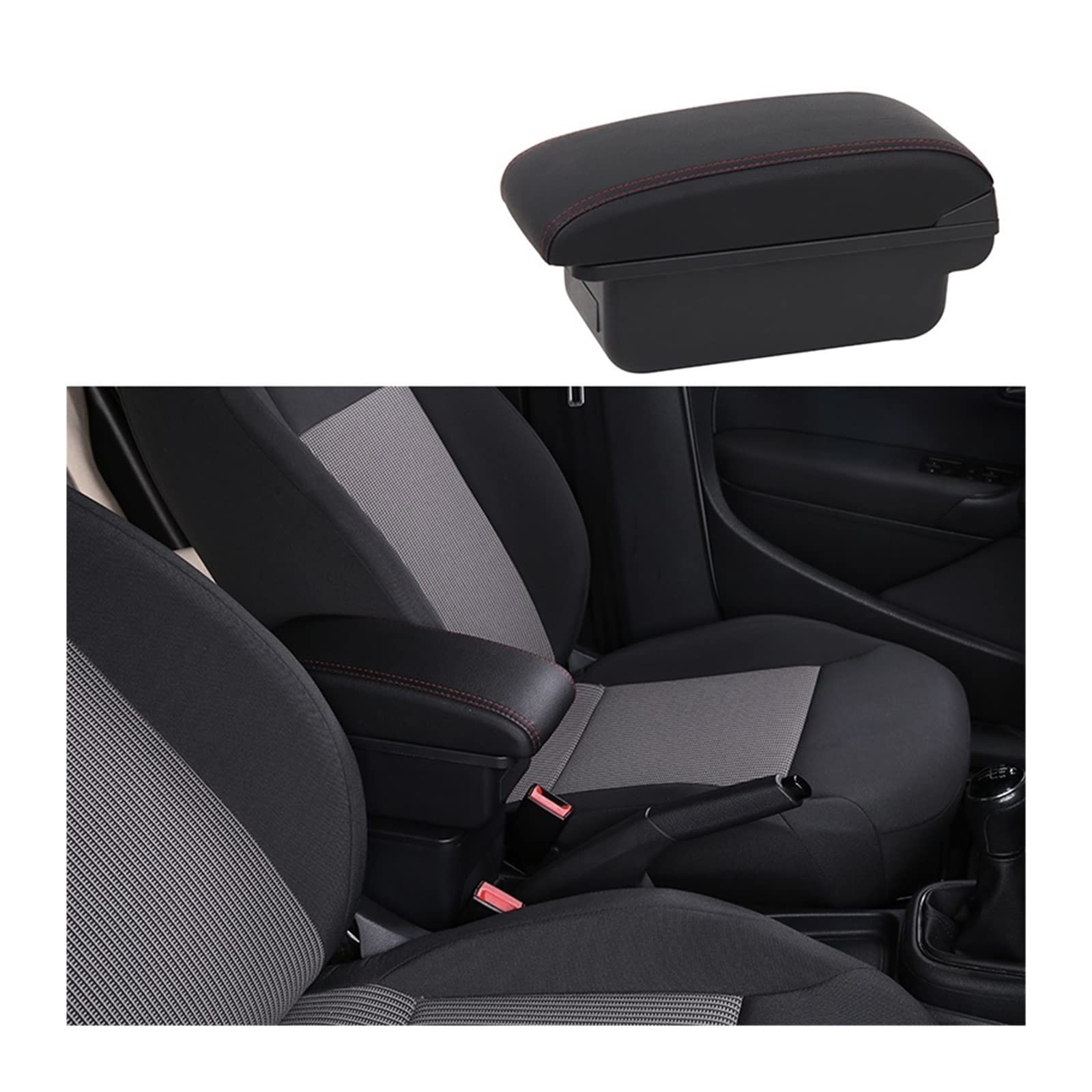 Kompatibel for Toyota Yaris Armlehnenbox, kompatibel for Toyota Yaris 5 D 1,5 Vvt-iE CVT, Auto-Armlehnenbox, USB-Ladeaschenbecher, Autozubehör(B1-black red no usb) von XWBTRQLK