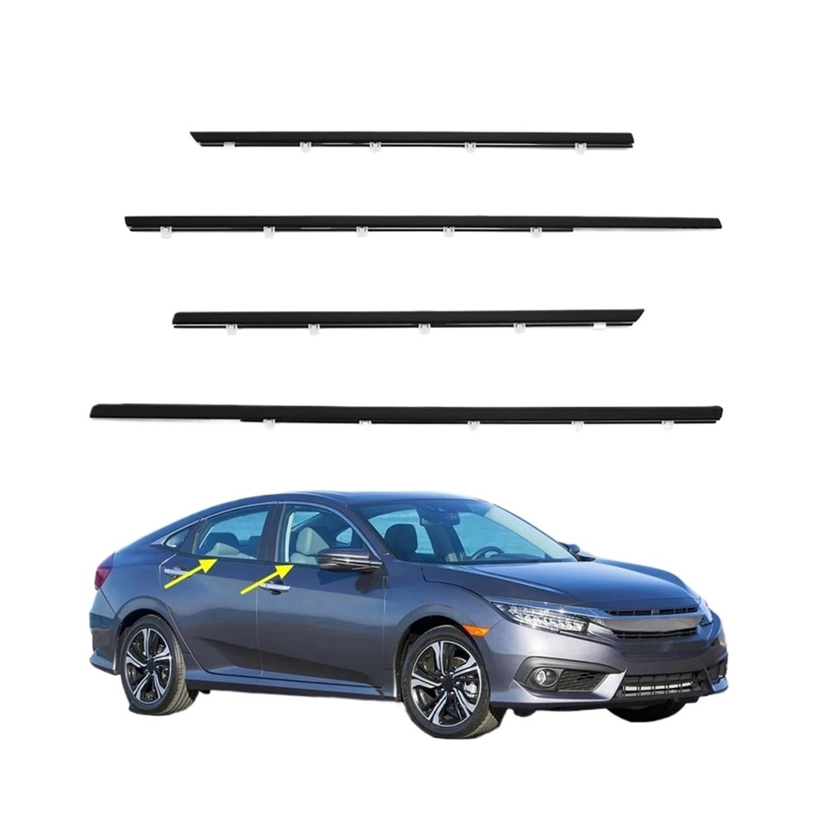 Kompatibel für Honda Civic 2006–2019, Autofenster-Dichtungsstreifen, silberfarben, Seitentür, Glasfenster-Dichtungsstreifen, Dichtungsstreifen, Formteil, Gummi(For 2006-2011) von XWBTRQLK